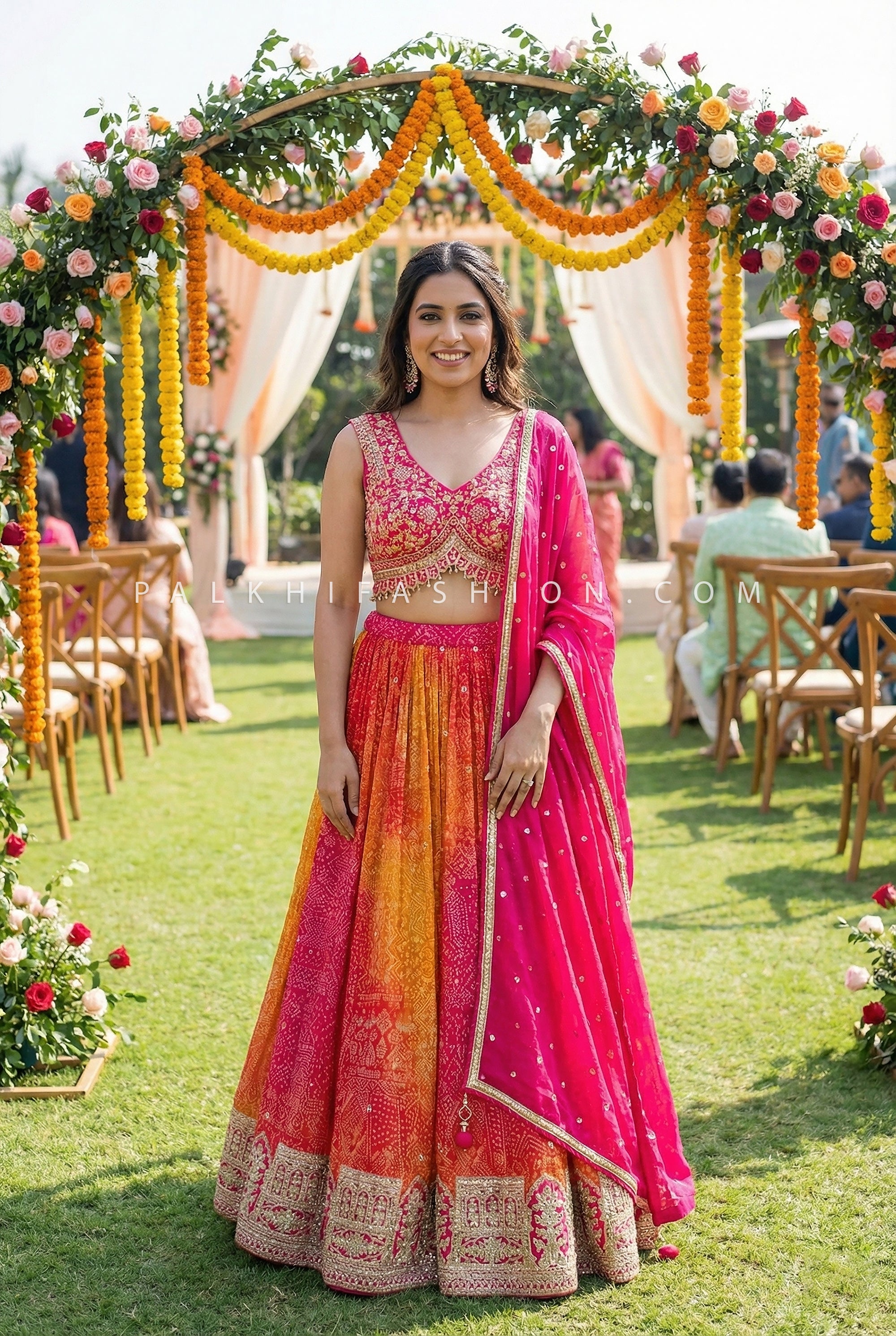Radiant Bandhani – Multi - Color Bandhani Silk Designer Lehenga Choli | Palkhi Fashion Houston