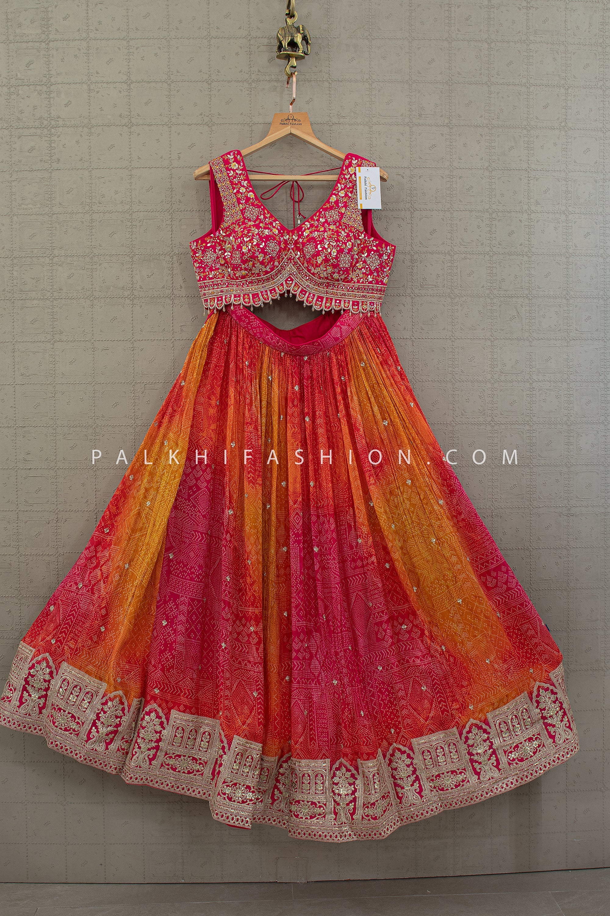 Radiant Bandhani – Multi - Color Bandhani Silk Designer Lehenga Choli | Palkhi Fashion Houston