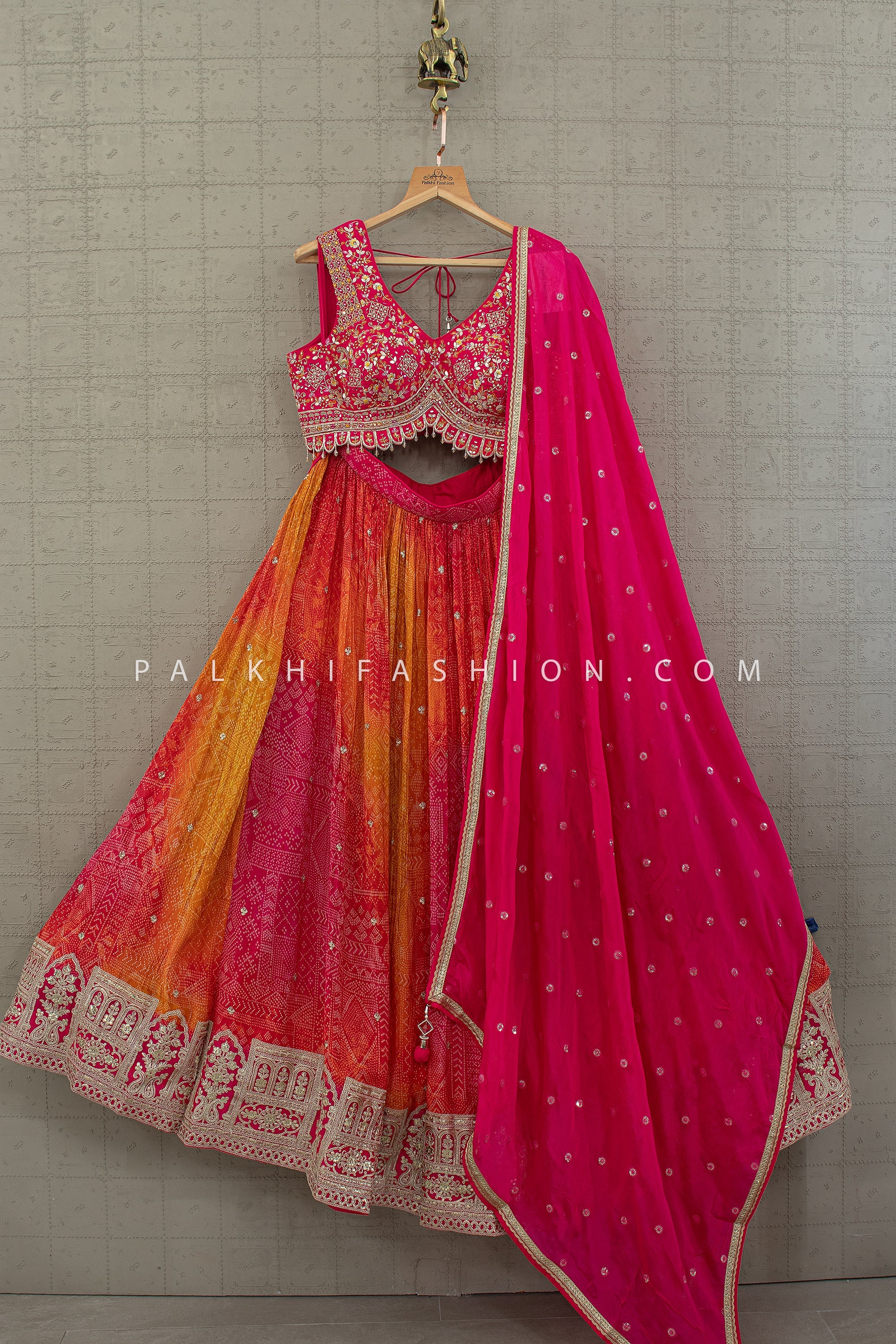 Radiant Bandhani – Multi - Color Bandhani Silk Designer Lehenga Choli | Palkhi Fashion Houston