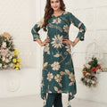 Rama Green Silk - Blend Floral Kurta Pant Set with Hand - Block Inspired Print – Palkhi Fashion