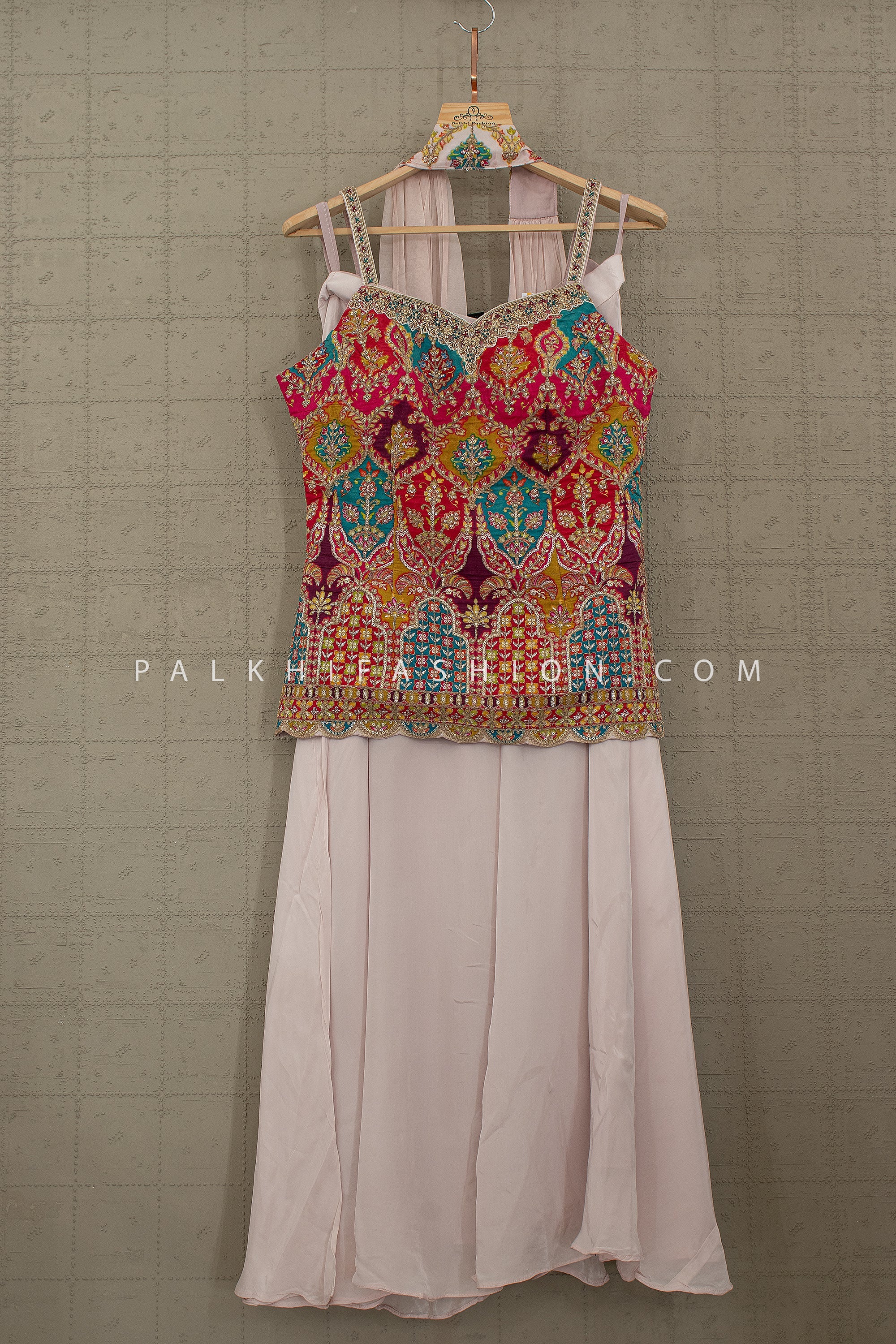 Rang Mahal Muse: Multicolor Embroidered Palazzo Set in Blush – Palkhi Fashion Houston