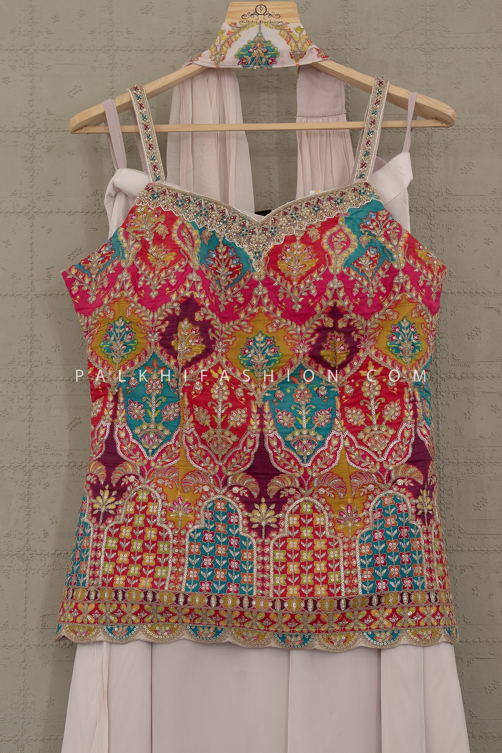 Rang Mahal Muse: Multicolor Embroidered Palazzo Set in Blush – Palkhi Fashion Houston
