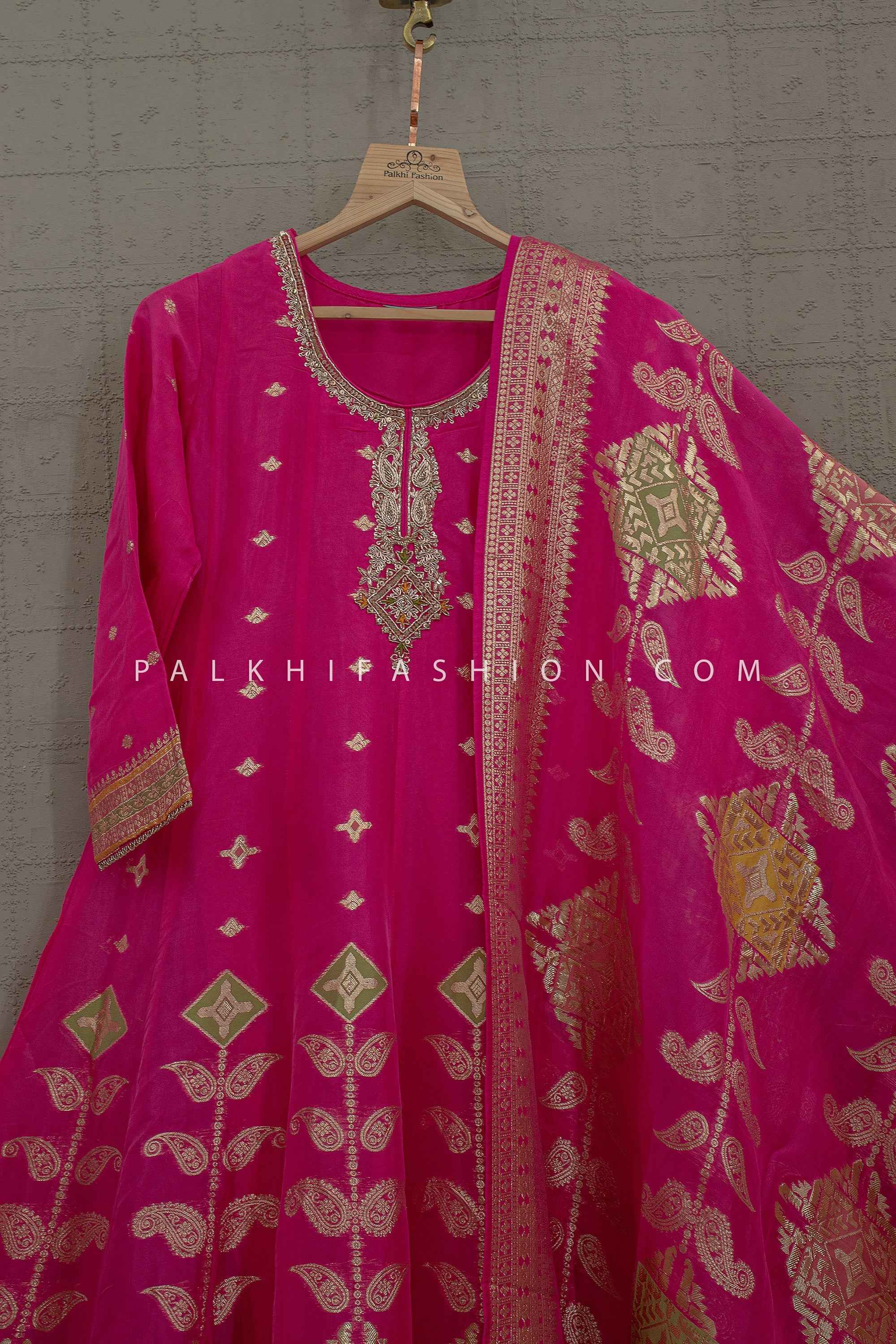 Rani Pink Banarasi Style Anarkali Suit – Palkhi Fashion