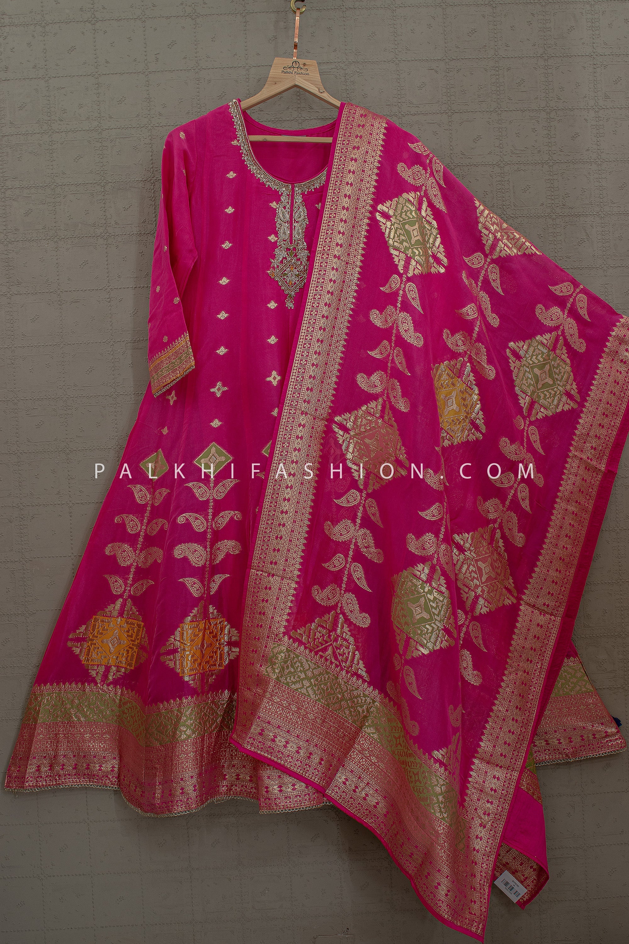 Rani Pink Banarasi Style Anarkali Suit – Palkhi Fashion