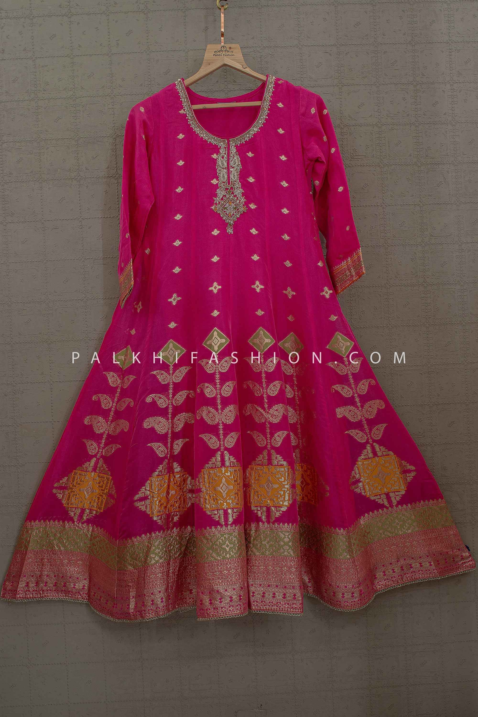 Rani Pink Banarasi Style Anarkali Suit – Palkhi Fashion