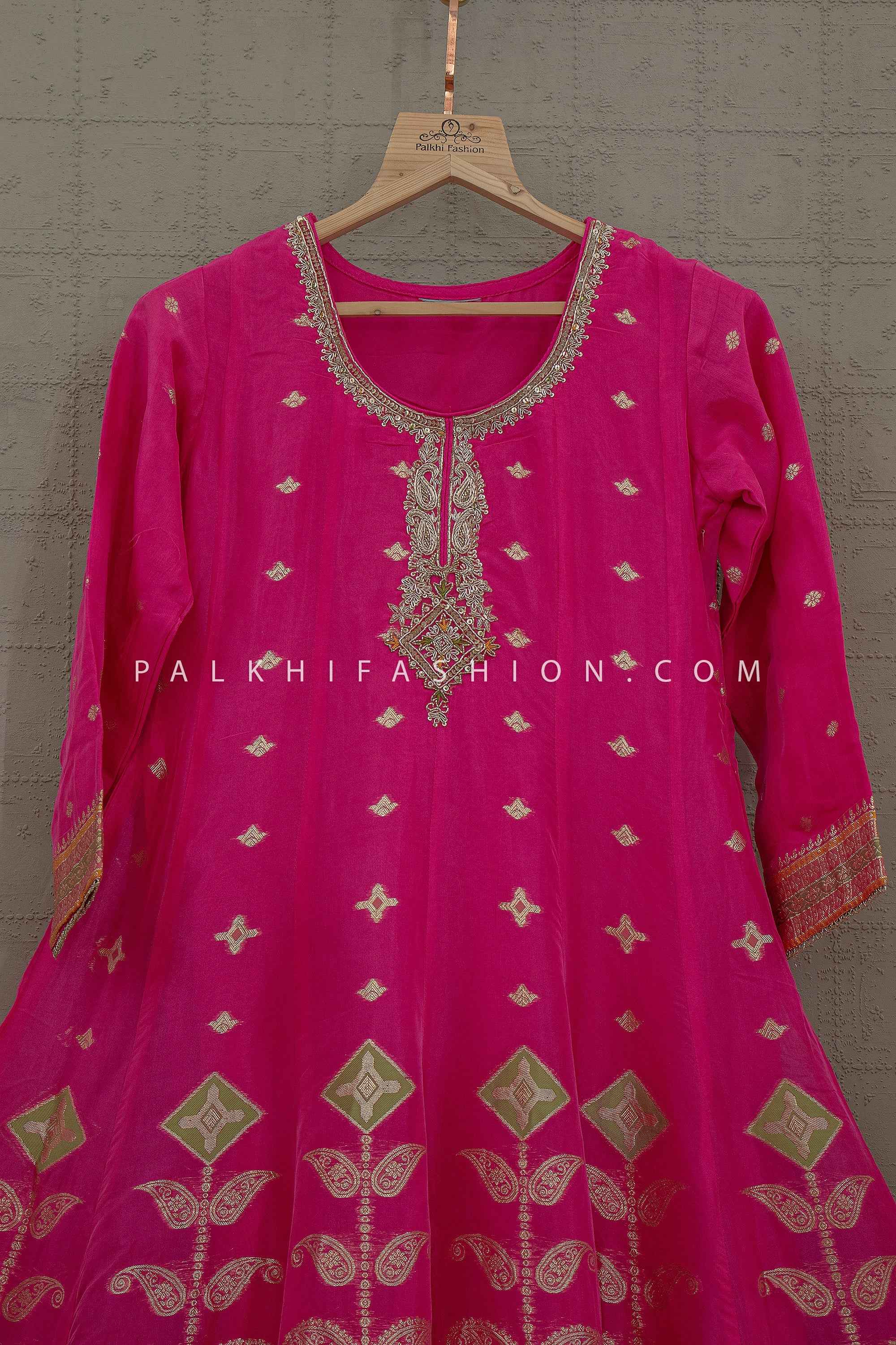 Rani Pink Banarasi Style Anarkali Suit – Palkhi Fashion