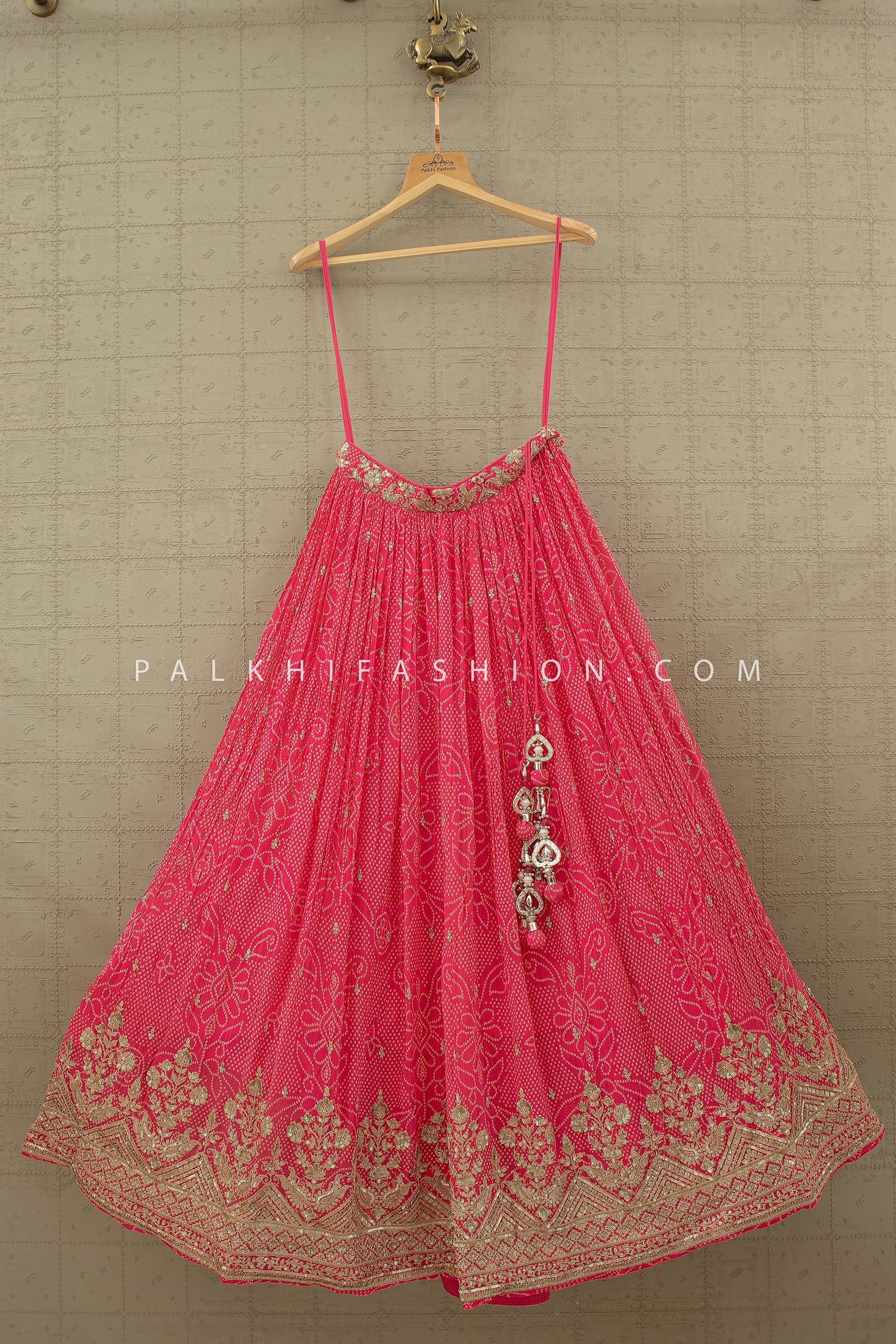 Rani Pink Bandhani Lehenga Choli with Mirror & Handwork – Palkhi Fashion Houston