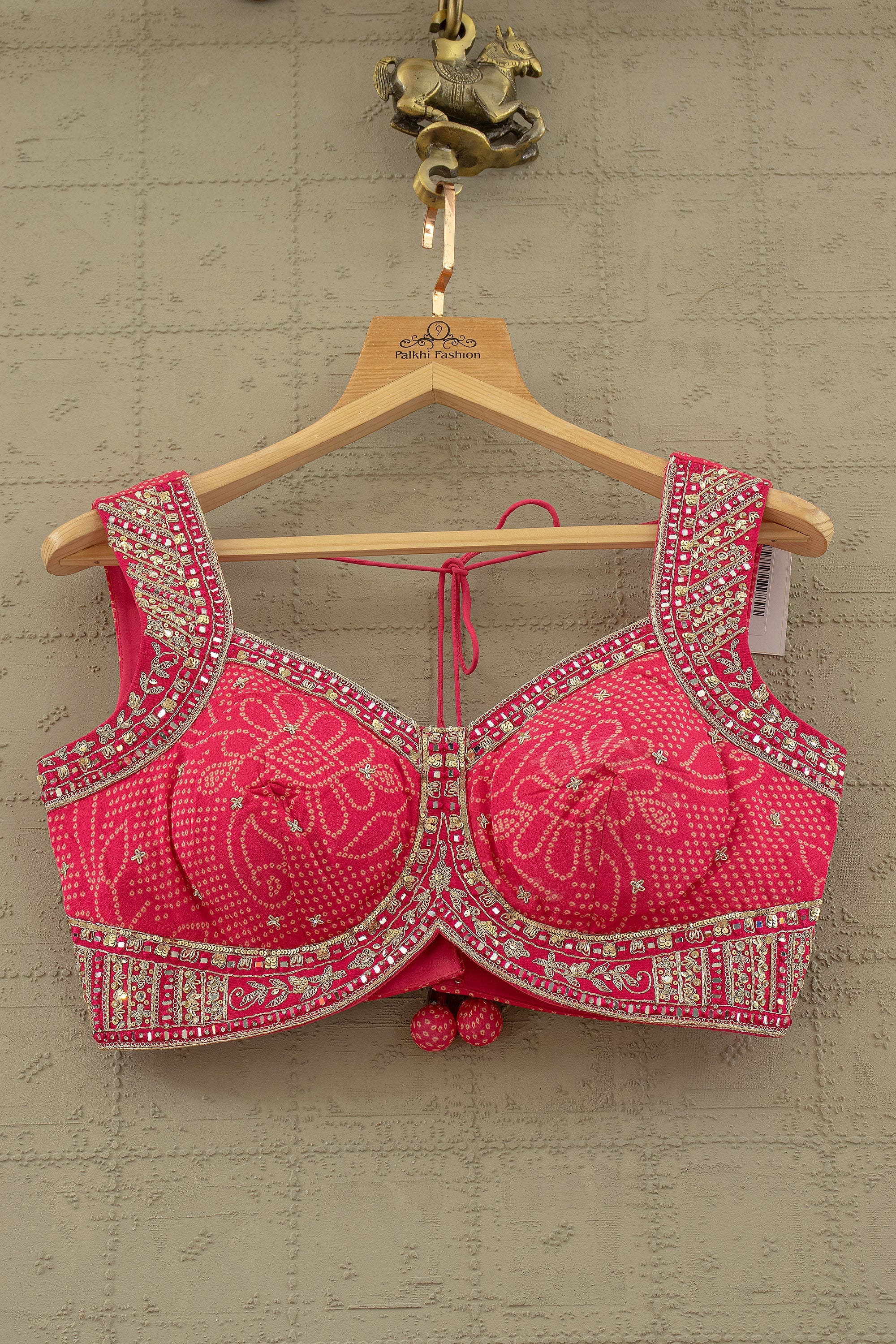 Rani Pink Bandhani Lehenga Choli with Mirror & Handwork – Palkhi Fashion Houston