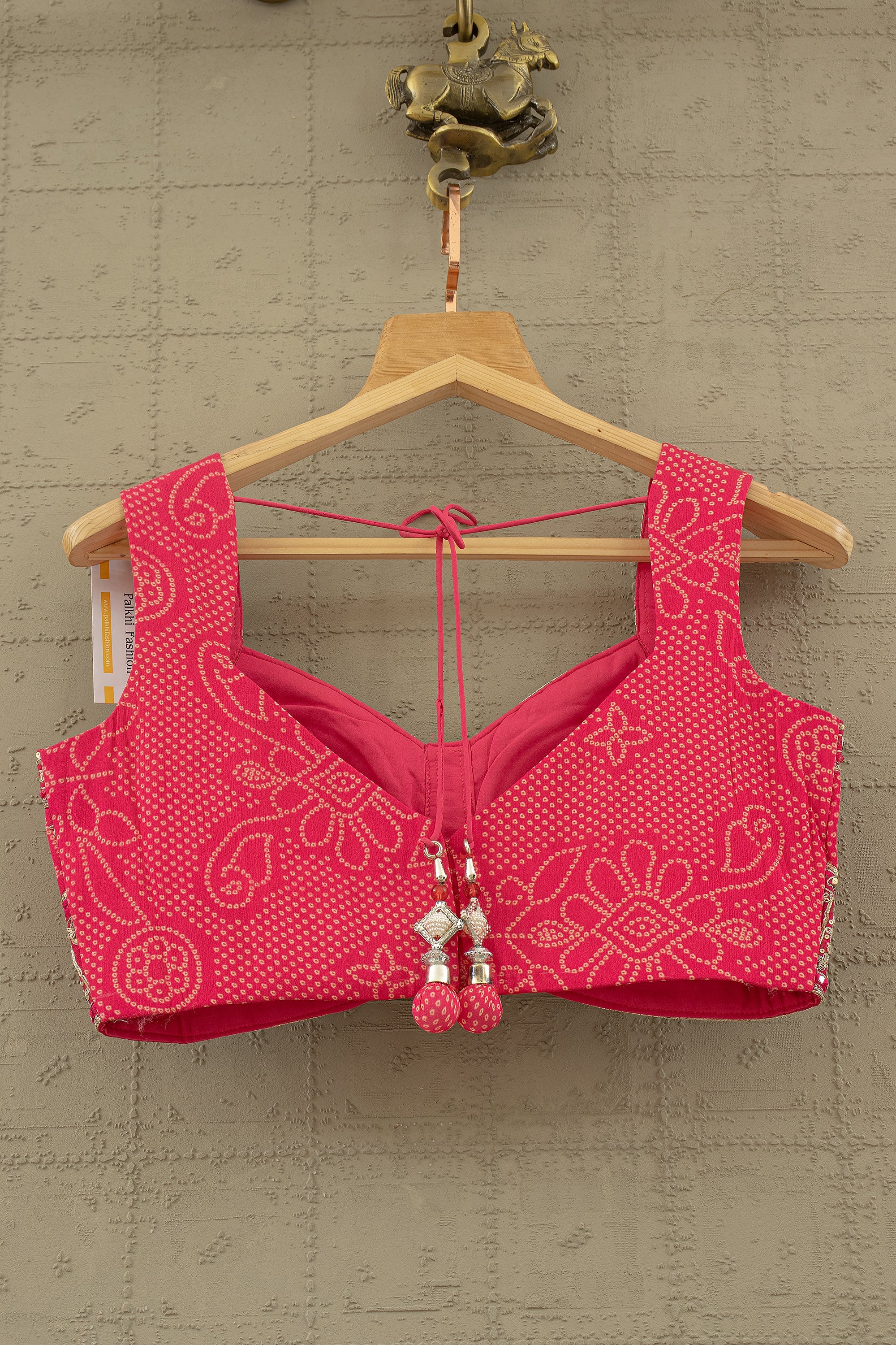 Rani Pink Bandhani Lehenga Choli with Mirror & Handwork – Palkhi Fashion Houston