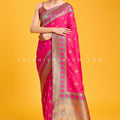 Rani Pink & Teal Zari Weaving Saree In Banarasi Satin Silk
