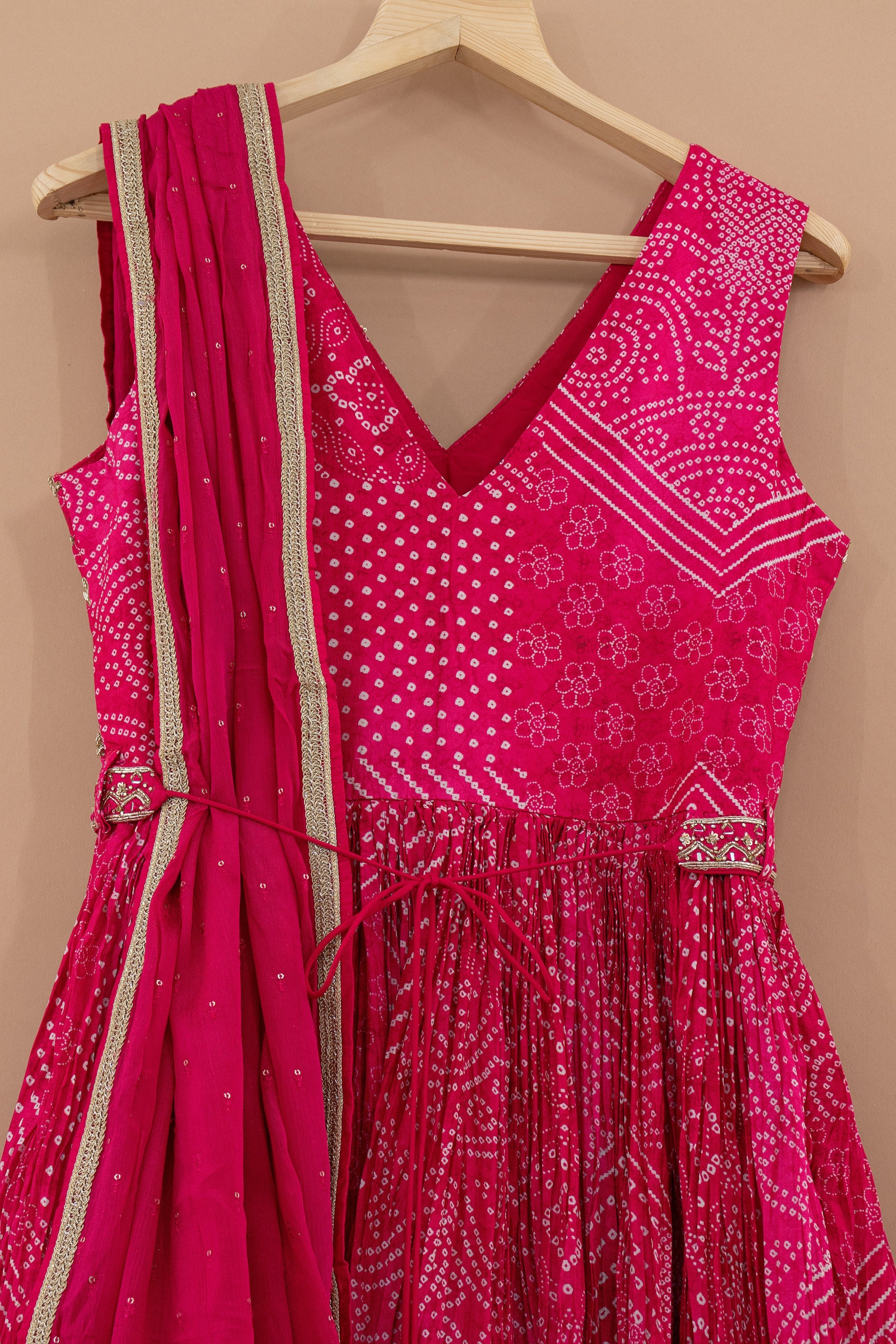 Rani Radiance: Rani Pink Bandhani Outfit with Handwork and Dupatta