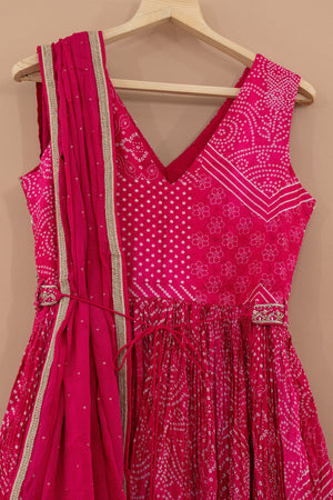 Rani Radiance: Rani Pink Bandhani Outfit with Handwork and Dupatta