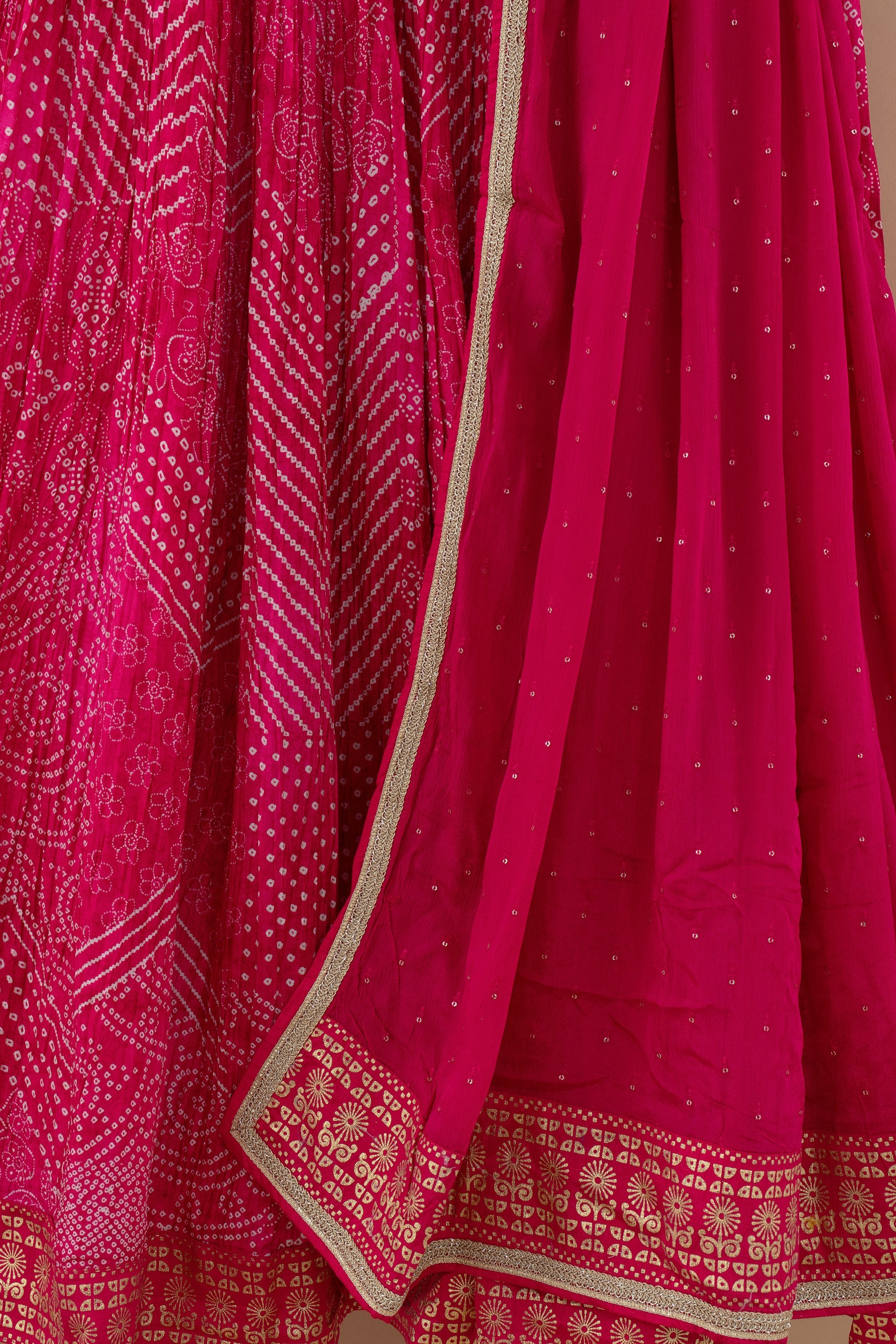 Rani Radiance: Rani Pink Bandhani Outfit with Handwork and Dupatta