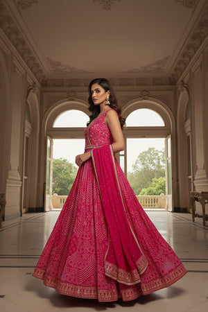 Rani Radiance: Rani Pink Bandhani Outfit with Handwork and Dupatta