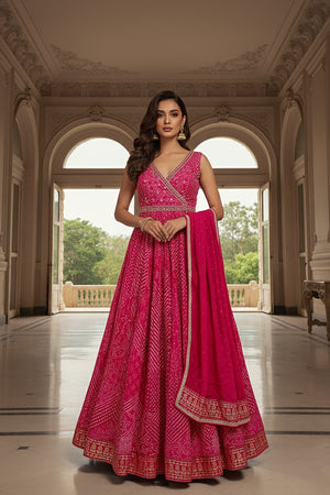 Rani Radiance: Rani Pink Bandhani Outfit with Handwork and Dupatta