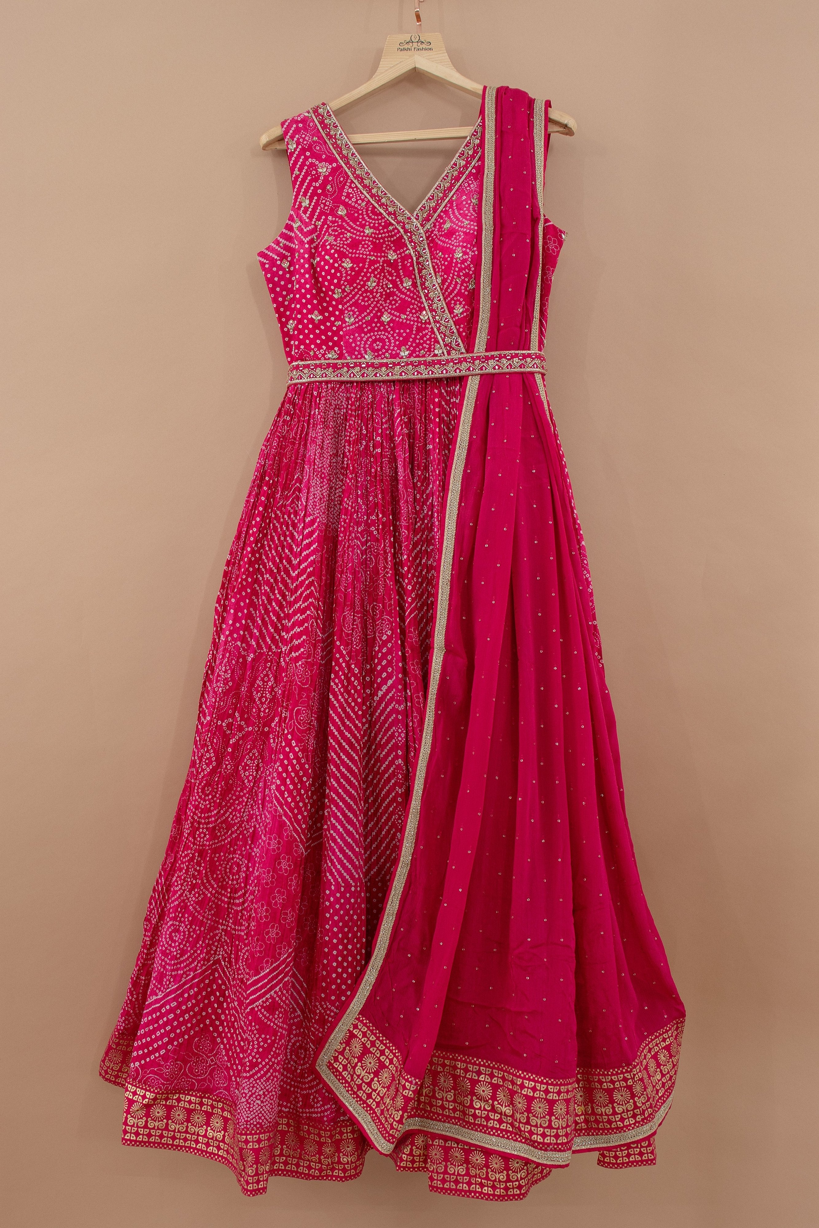 Rani Radiance: Rani Pink Bandhani Outfit with Handwork and Dupatta