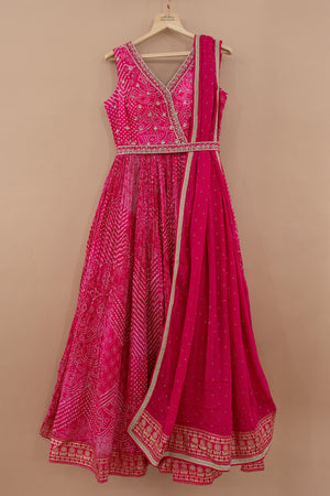 Rani Radiance: Rani Pink Bandhani Outfit with Handwork and Dupatta