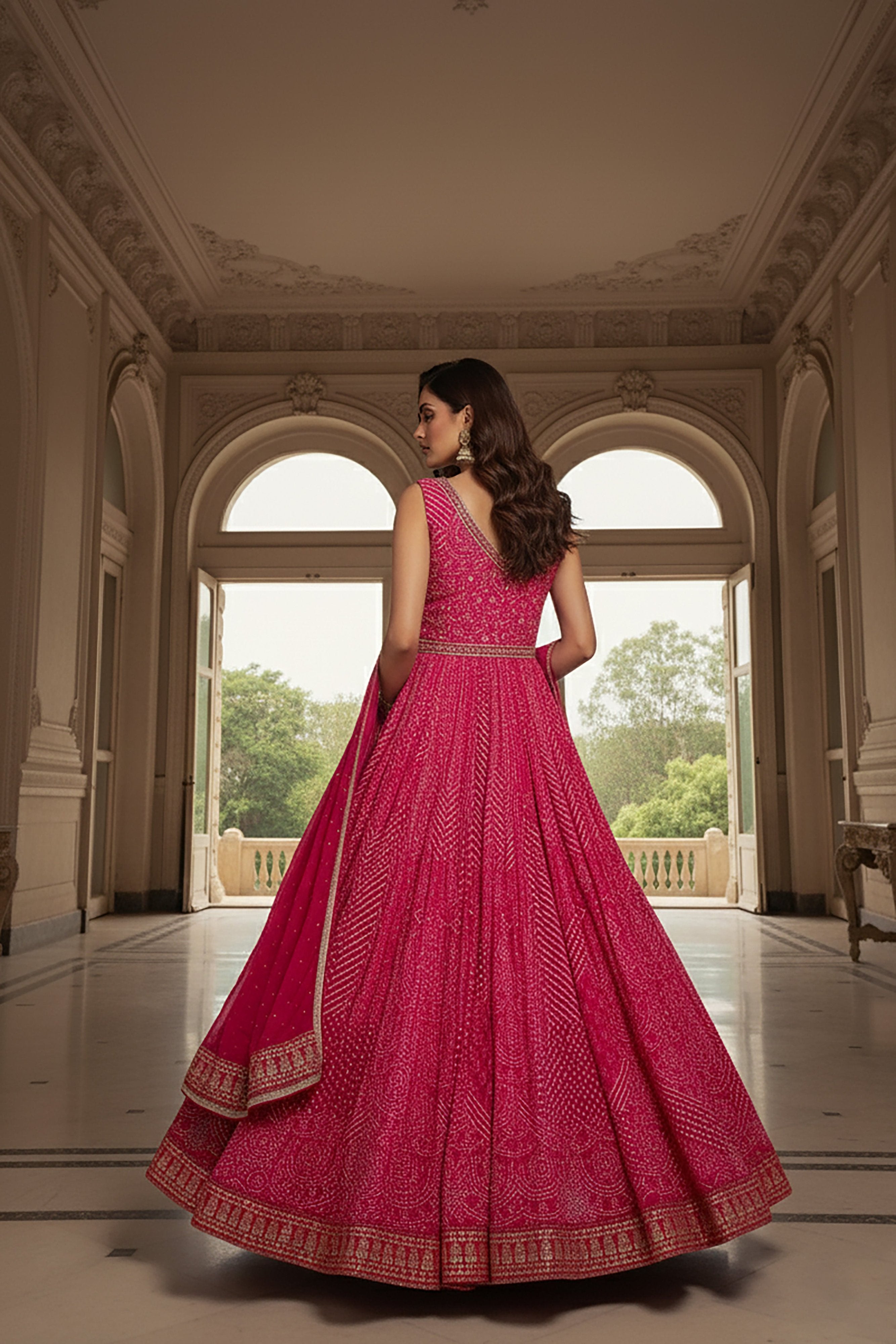 Rani Radiance: Rani Pink Bandhani Outfit with Handwork and Dupatta