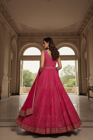 Rani Radiance: Rani Pink Bandhani Outfit with Handwork and Dupatta