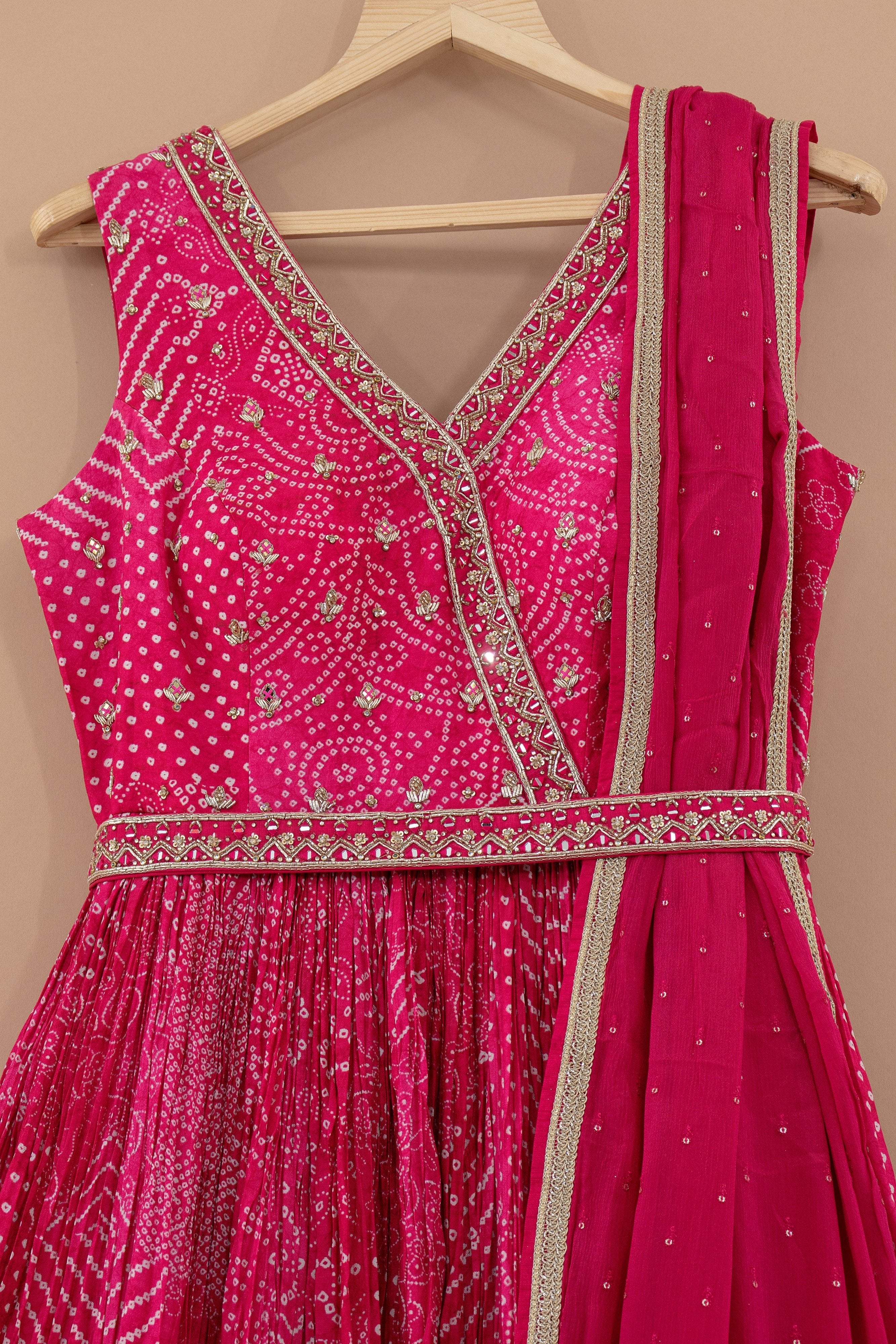 Rani Radiance: Rani Pink Bandhani Outfit with Handwork and Dupatta