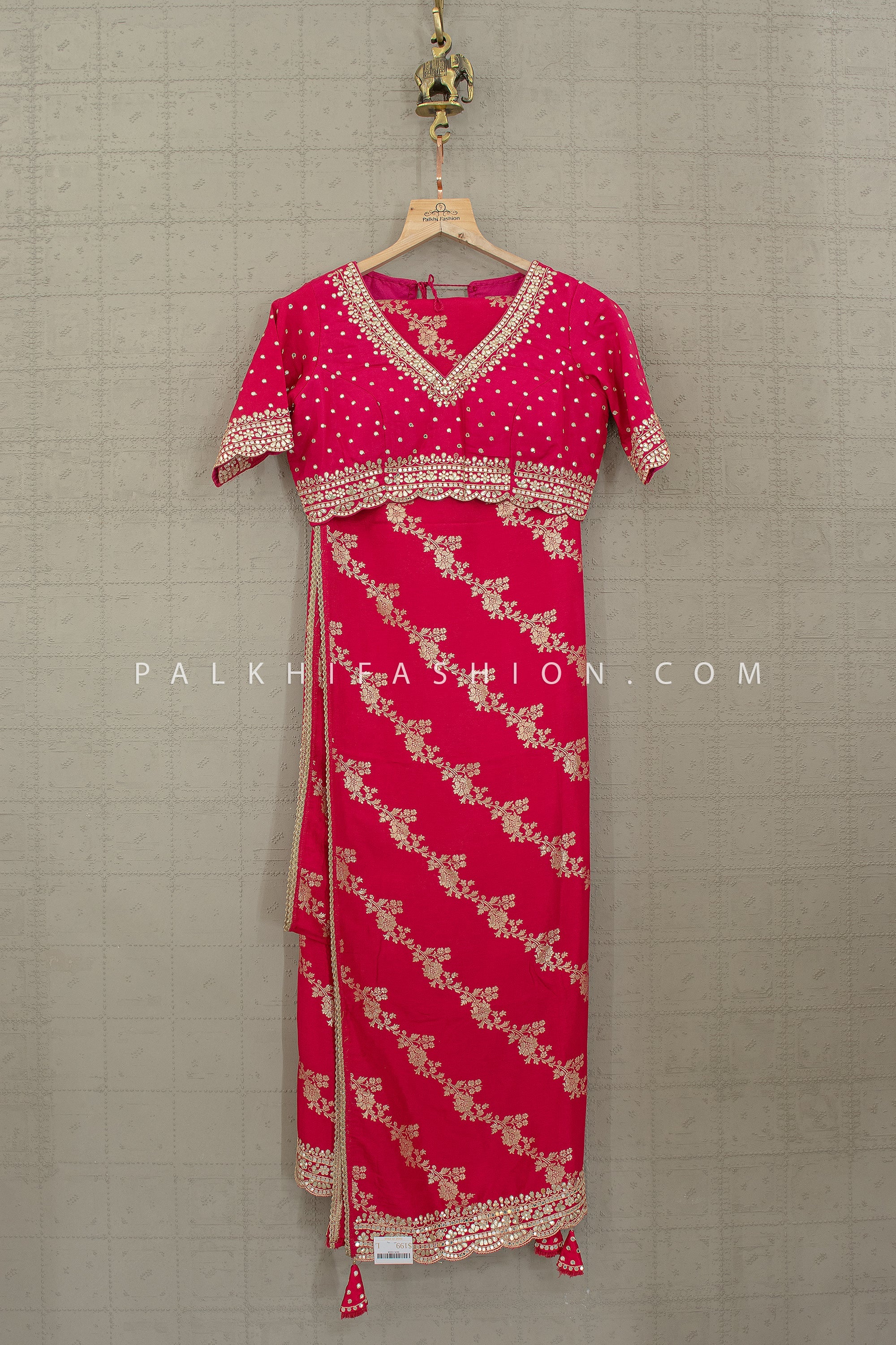 Rani Radiance Royale – Rani Pink Embroidered Silk Saree with Gaji Silk Blouse – Palkhi Fashion