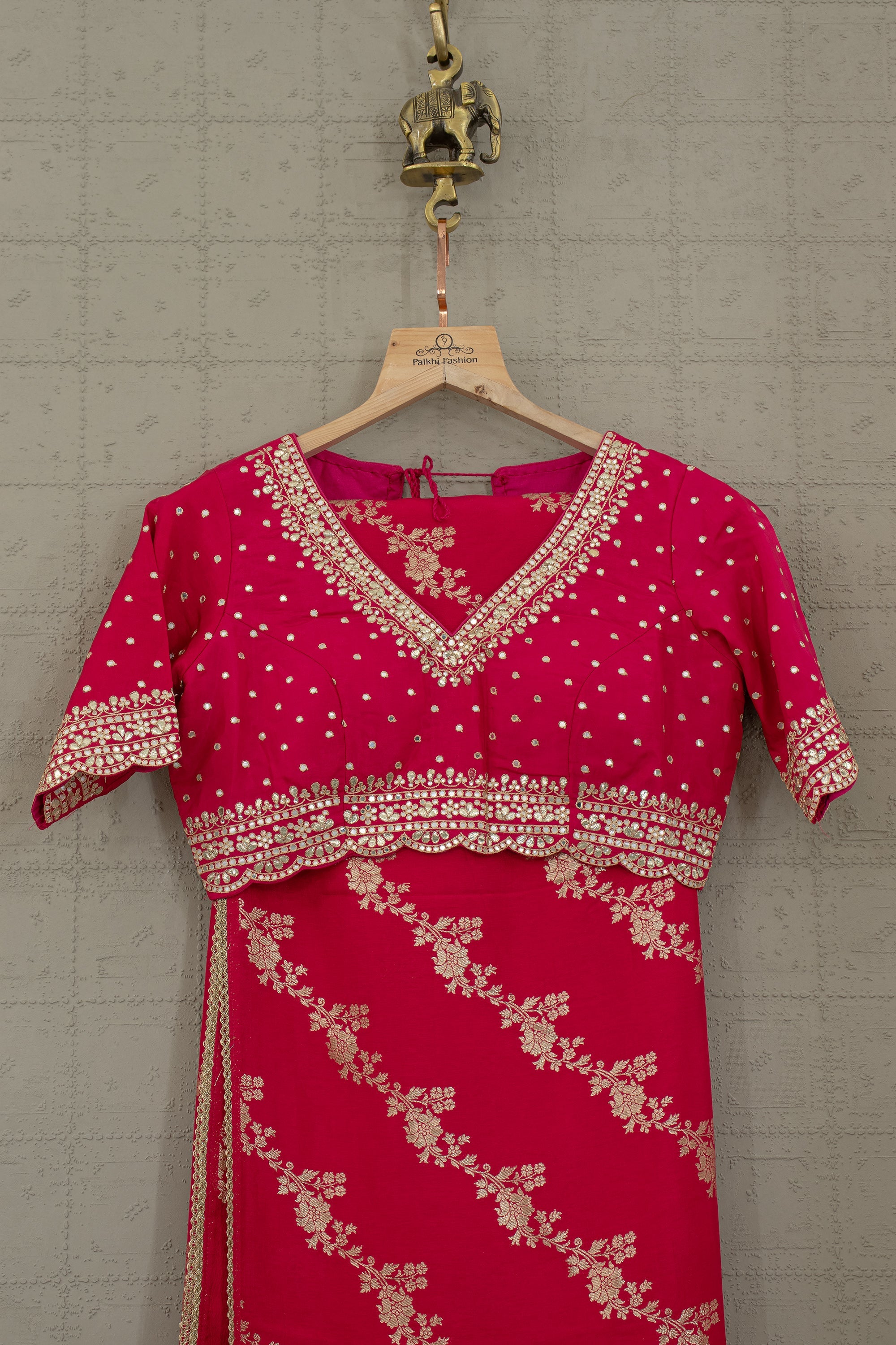 Rani Radiance Royale – Rani Pink Embroidered Silk Saree with Gaji Silk Blouse – Palkhi Fashion