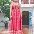 Rani Raga Glow: Rani Pink Shaded Bandhani Front - Slit Palazzo Set with Handwork– Palkhi Fashion
