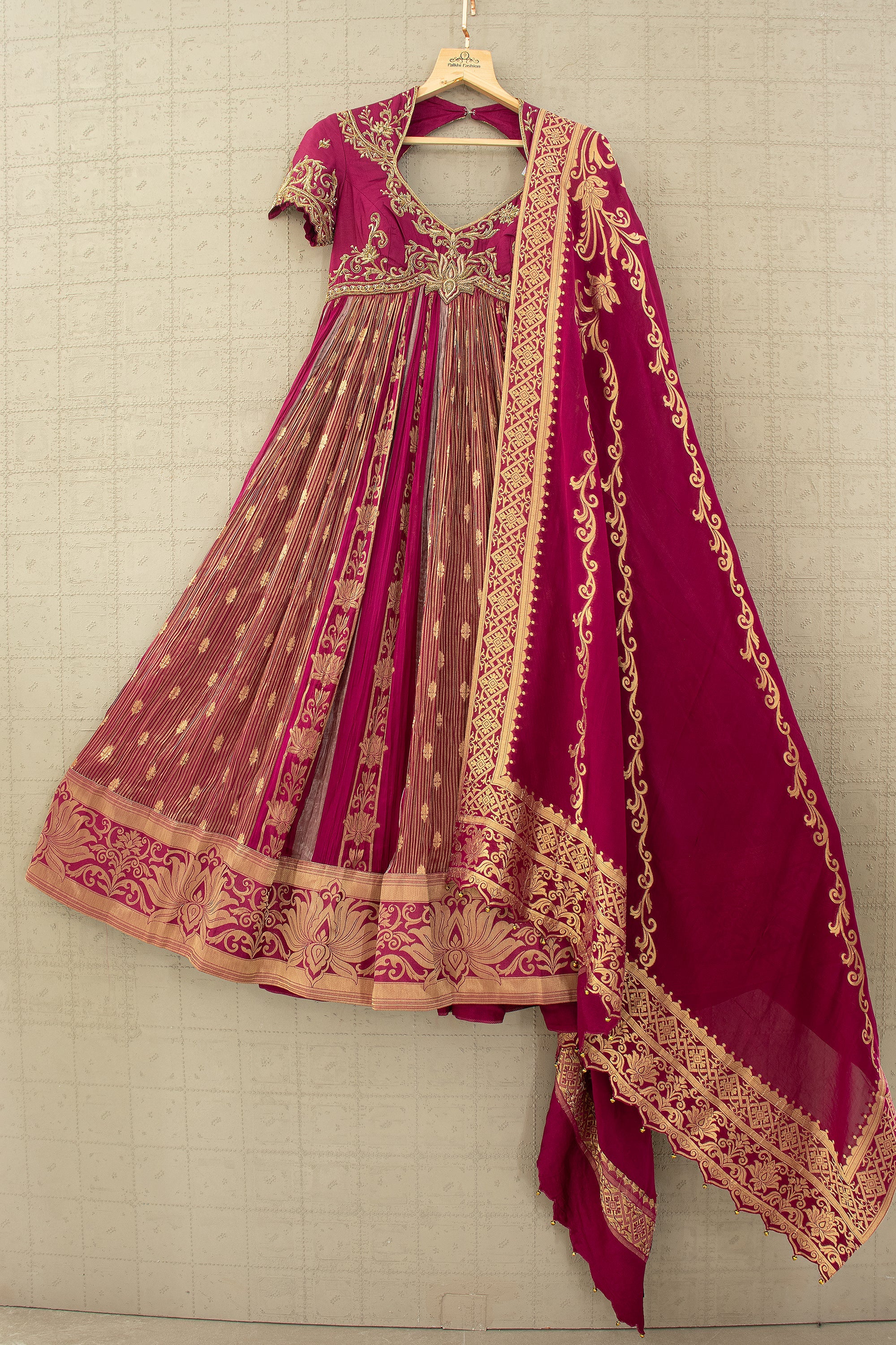 Rani Rooh: Pure Silk Handwork Anarkali Palazzo Set in Rani Pink – Palkhi Fashion Houston