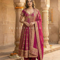 Rani Rooh: Pure Silk Handwork Anarkali Palazzo Set in Rani Pink – Palkhi Fashion Houston