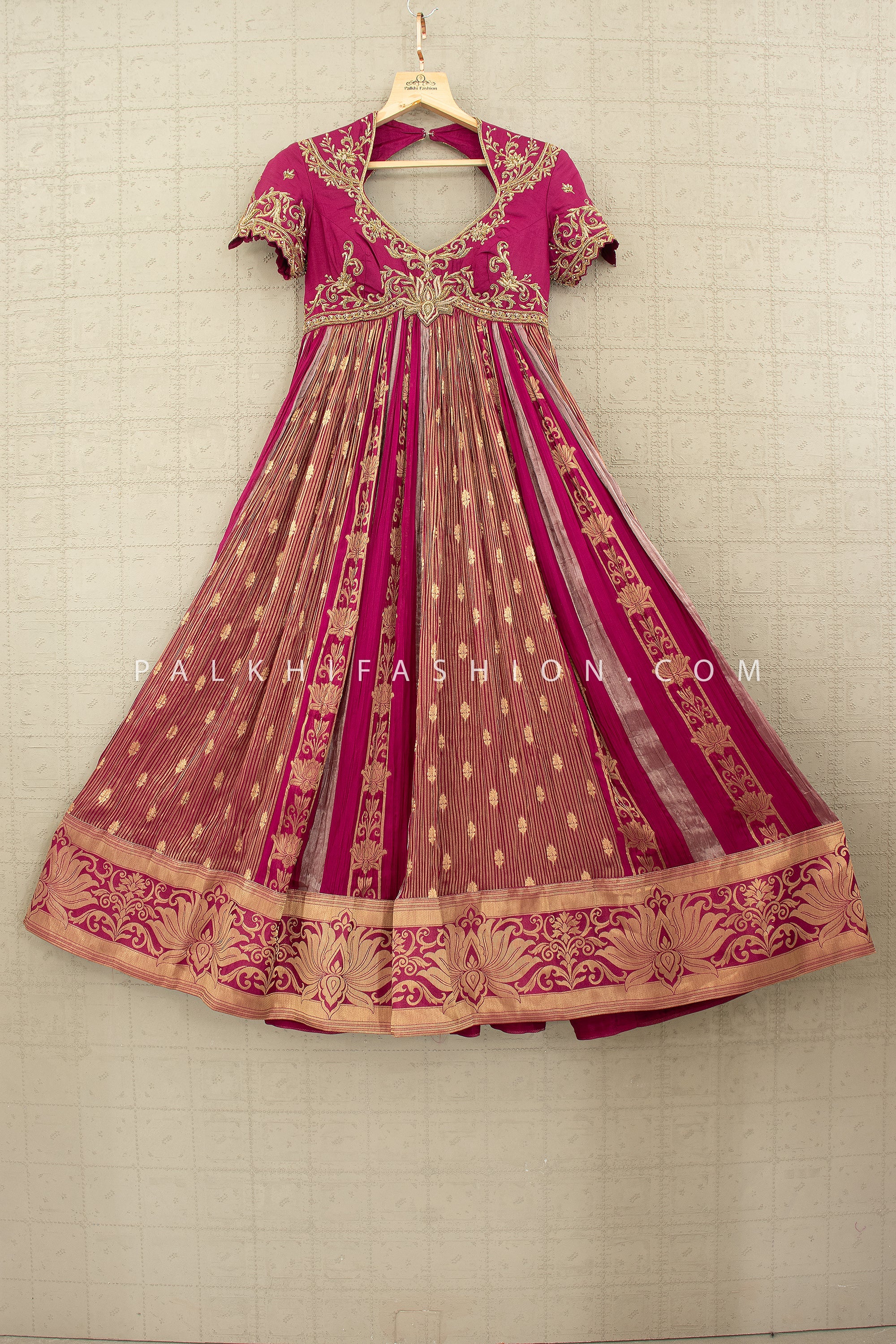 Rani Rooh: Pure Silk Handwork Anarkali Palazzo Set in Rani Pink – Palkhi Fashion Houston