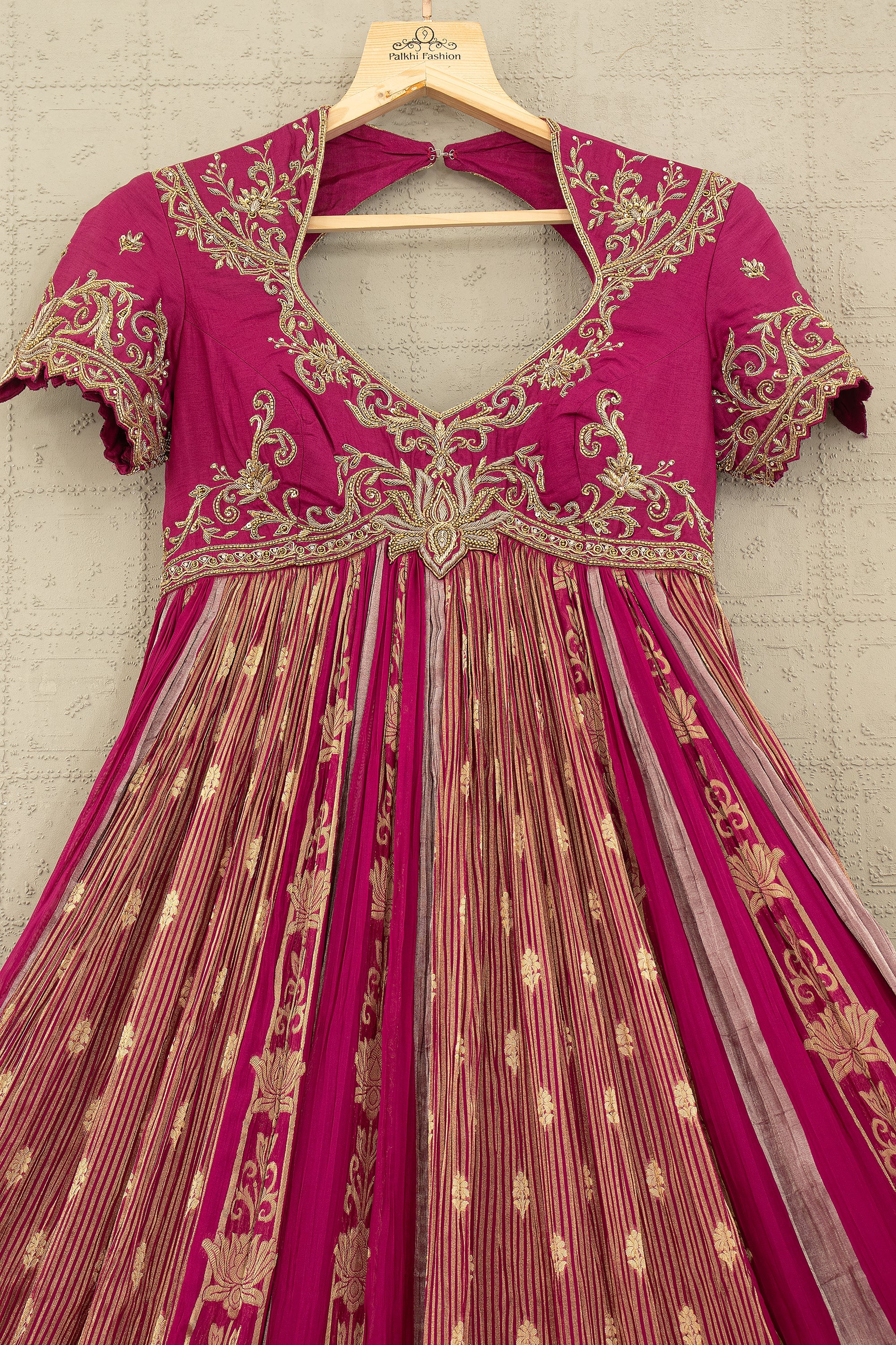 Rani Rooh: Pure Silk Handwork Anarkali Palazzo Set in Rani Pink – Palkhi Fashion Houston