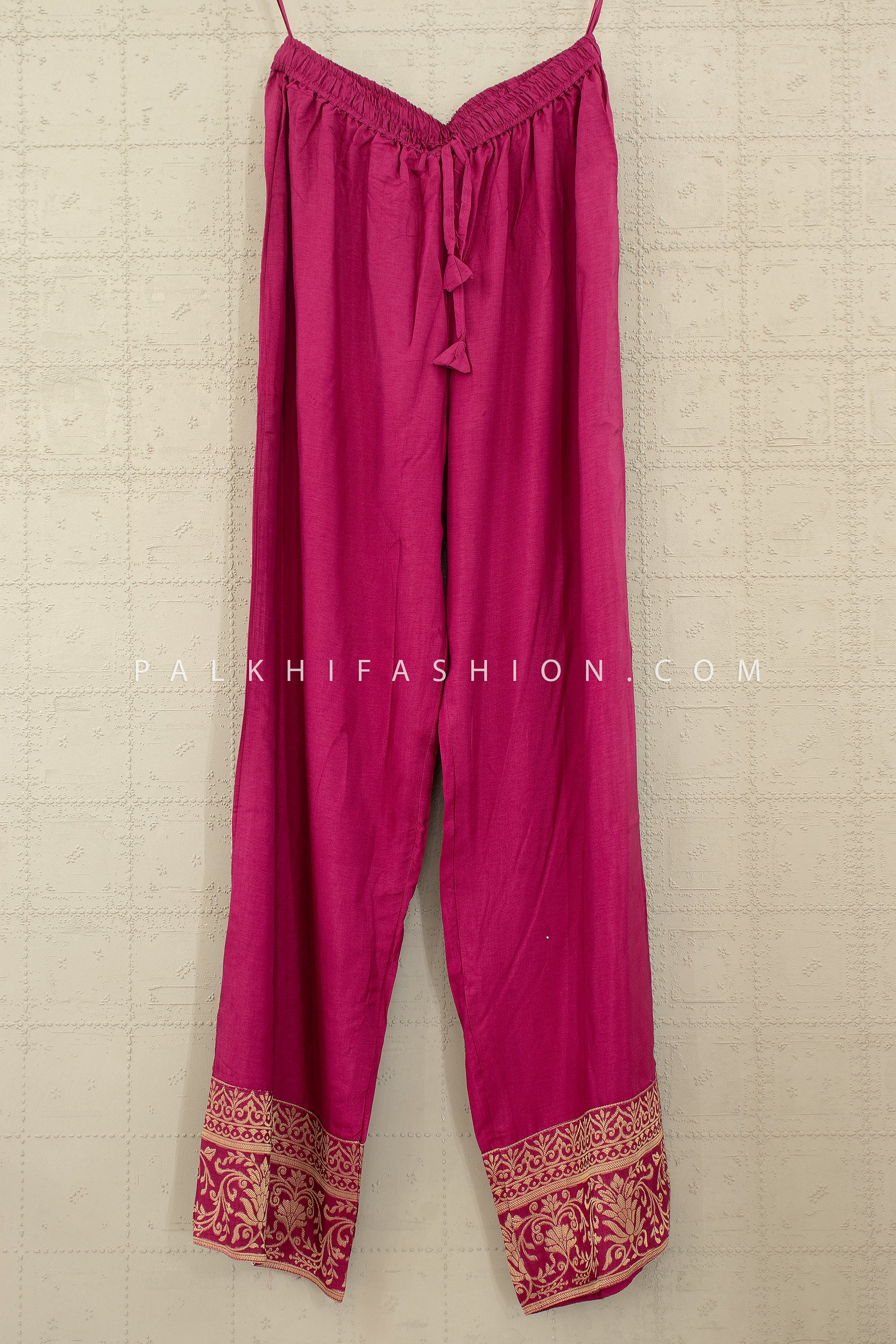 Rani Rooh: Pure Silk Handwork Anarkali Palazzo Set in Rani Pink – Palkhi Fashion Houston