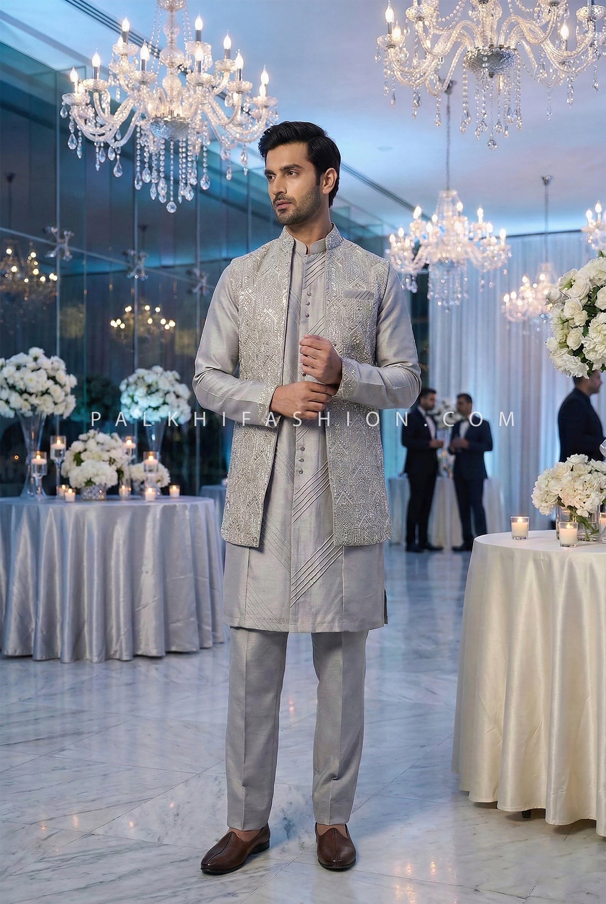 Refined Silver Mist - Powder Blue Indo Western Ensemble – Palkhi Fashion