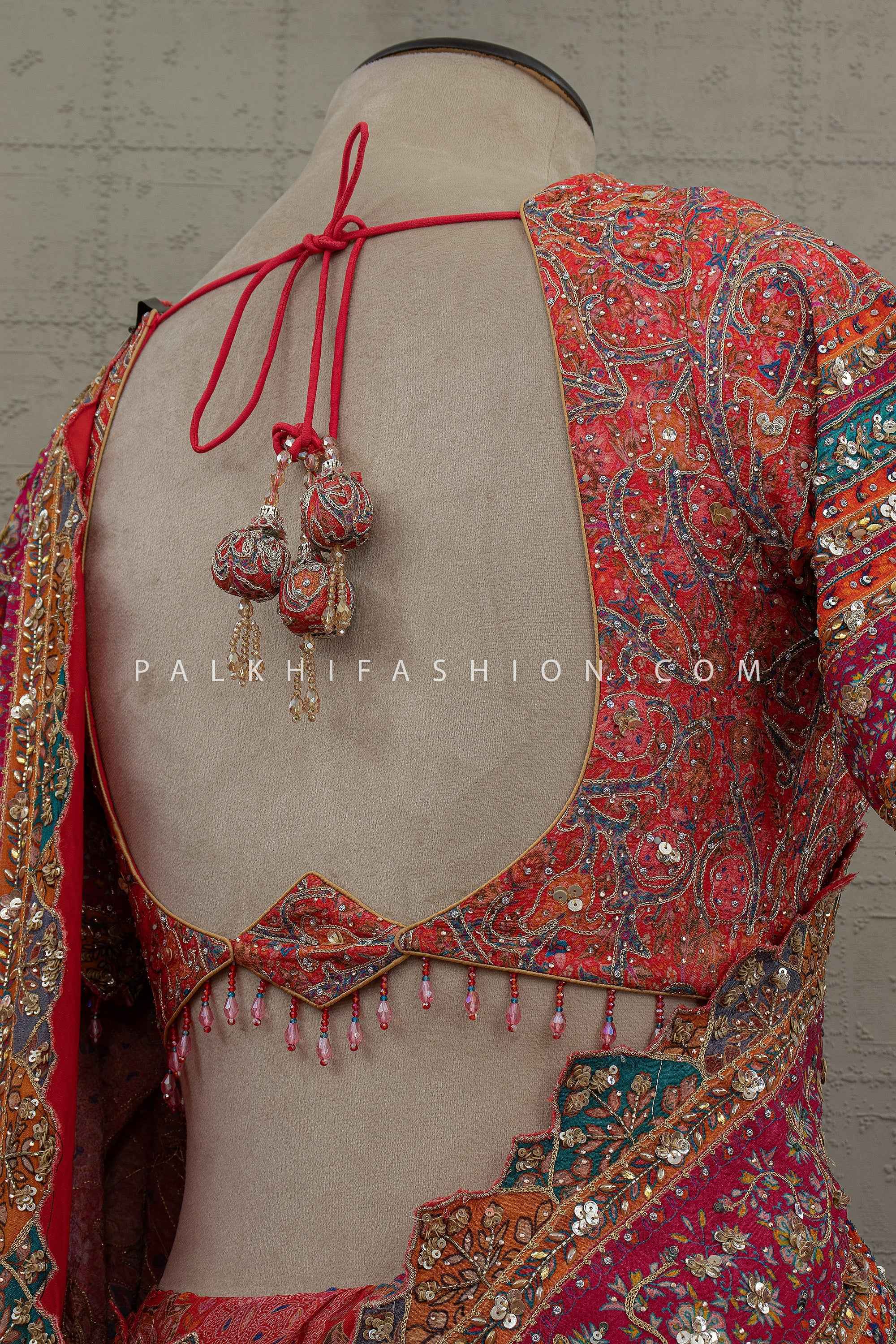 Regal Artisan Edit – Vermillion Heritage Handwork Crepe Saree – Palkhi Fashion