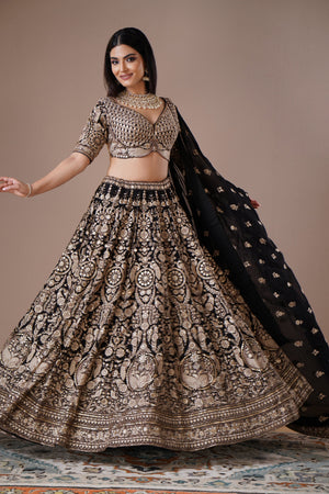 Regal Black Lehenga Choli with Antique Embroidery work – Palkhi Fashion