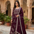 Regal Bloom Wine Embroidered Anarkali Gown with Intricate Work | Palkhi Fashion