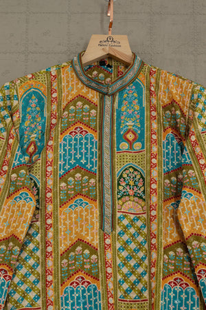 Regal Heritage: Multicolor Banarasi Brocade Kurta with Mughal Jaal Design – Palkhi Fashion
