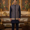 Regal Navy Royale: Soft Silk Indo - Western with Kashmiri Jaal work Jacket– Palkhi Fashion