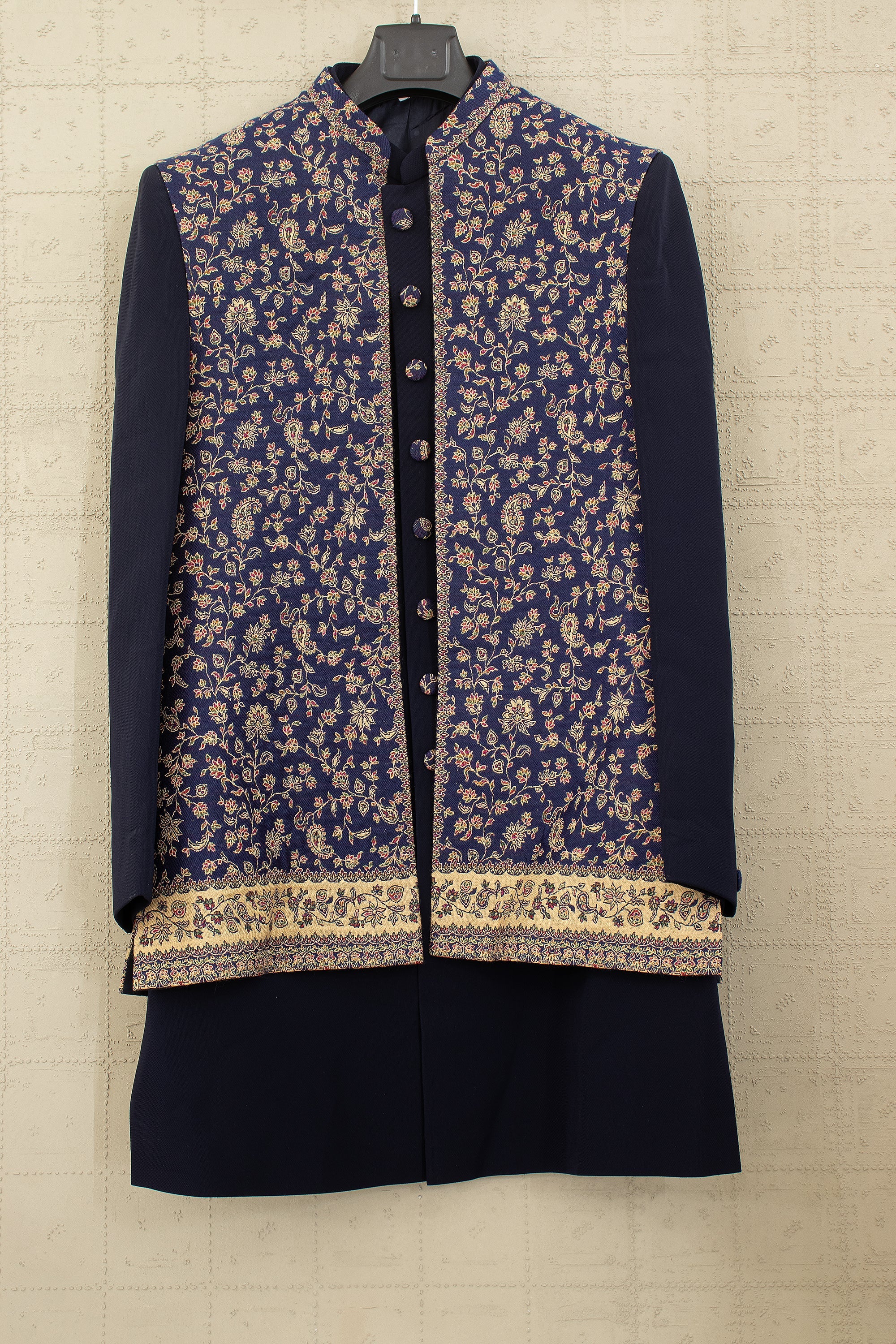 Regal Navy Royale: Soft Silk Indo - Western with Kashmiri Jaal work Jacket– Palkhi Fashion