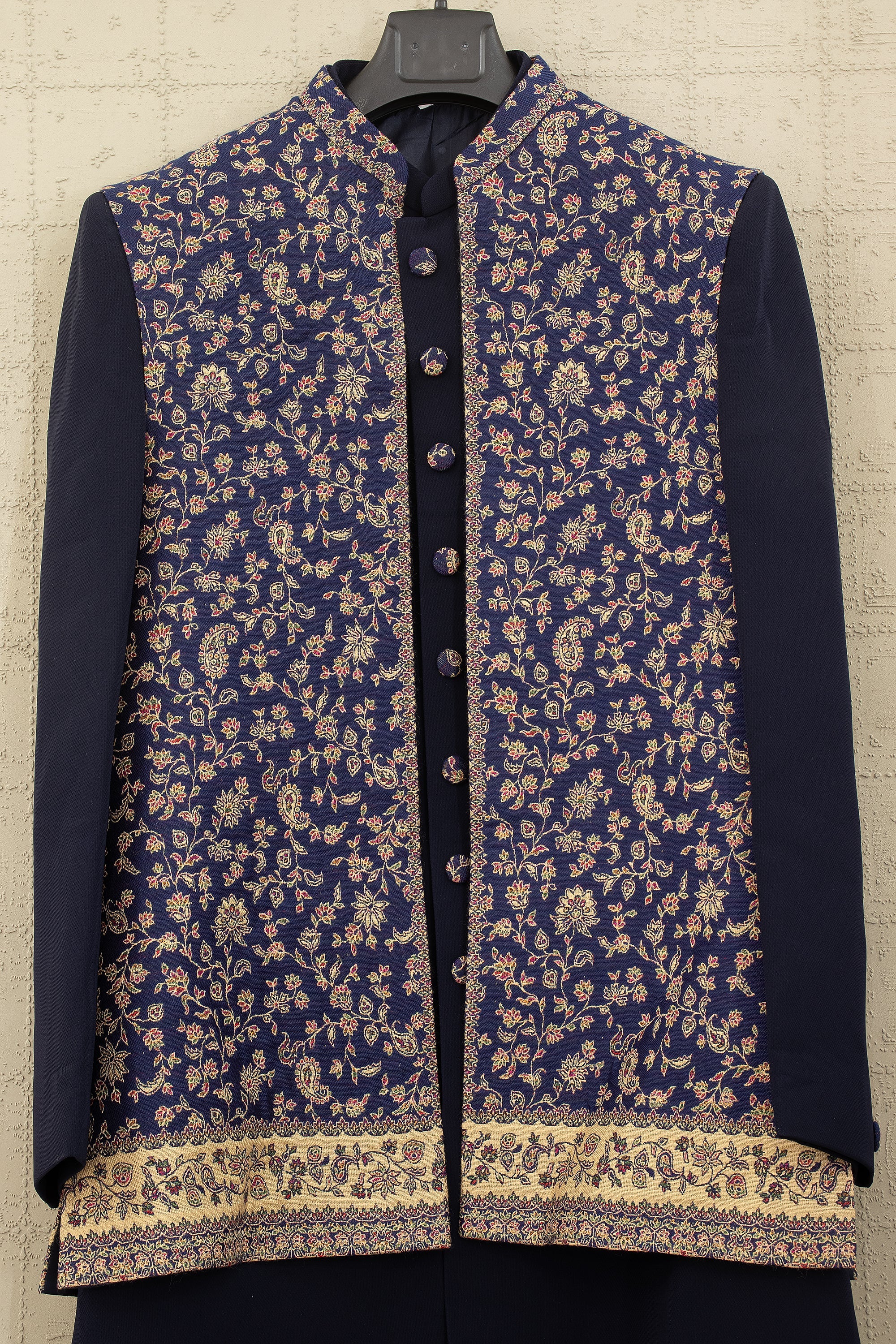 Regal Navy Royale: Soft Silk Indo - Western with Kashmiri Jaal work Jacket– Palkhi Fashion
