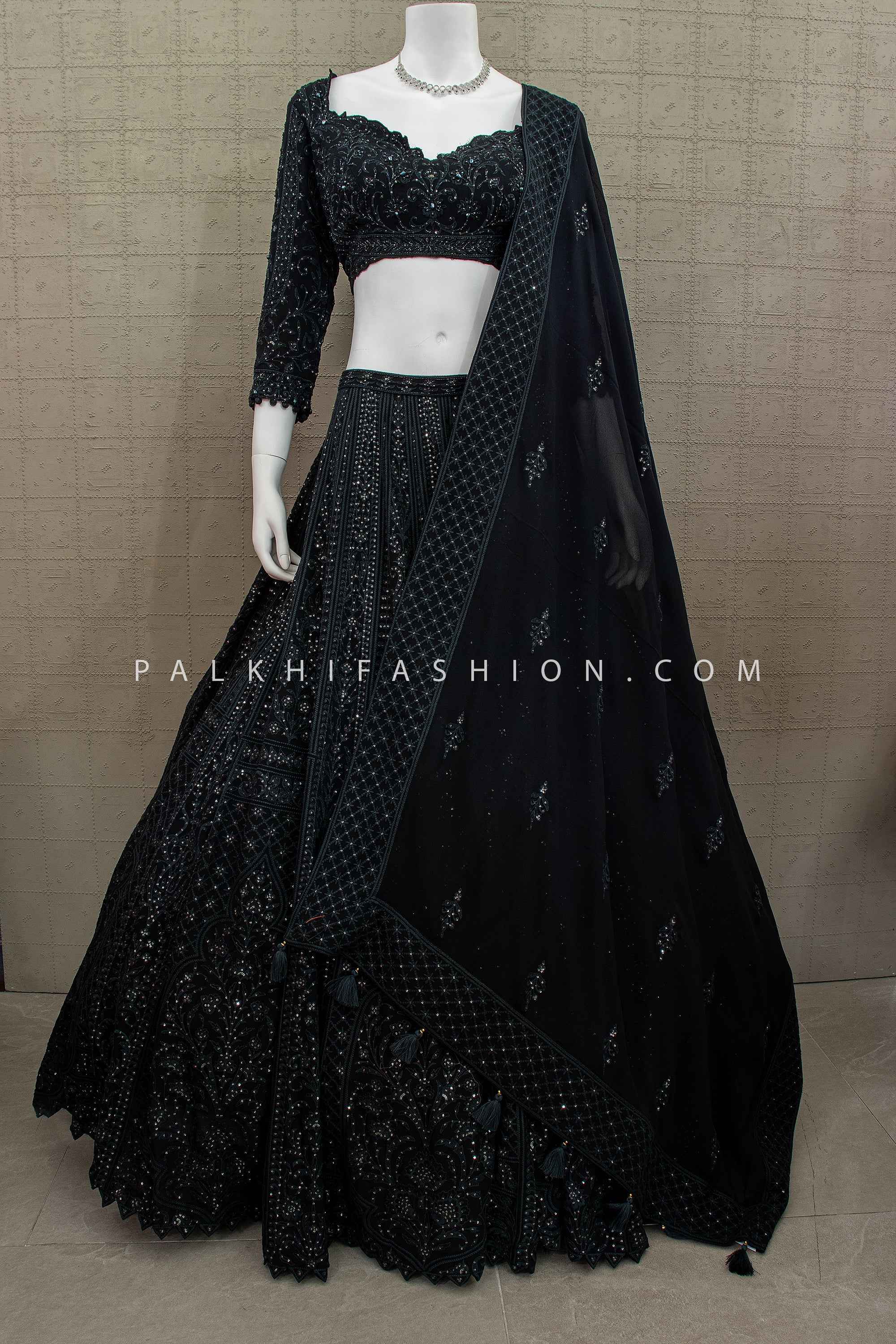 Regal Noir Edit - Midnight Green Embroidered Lehenga Choli – Palkhi Fashion
