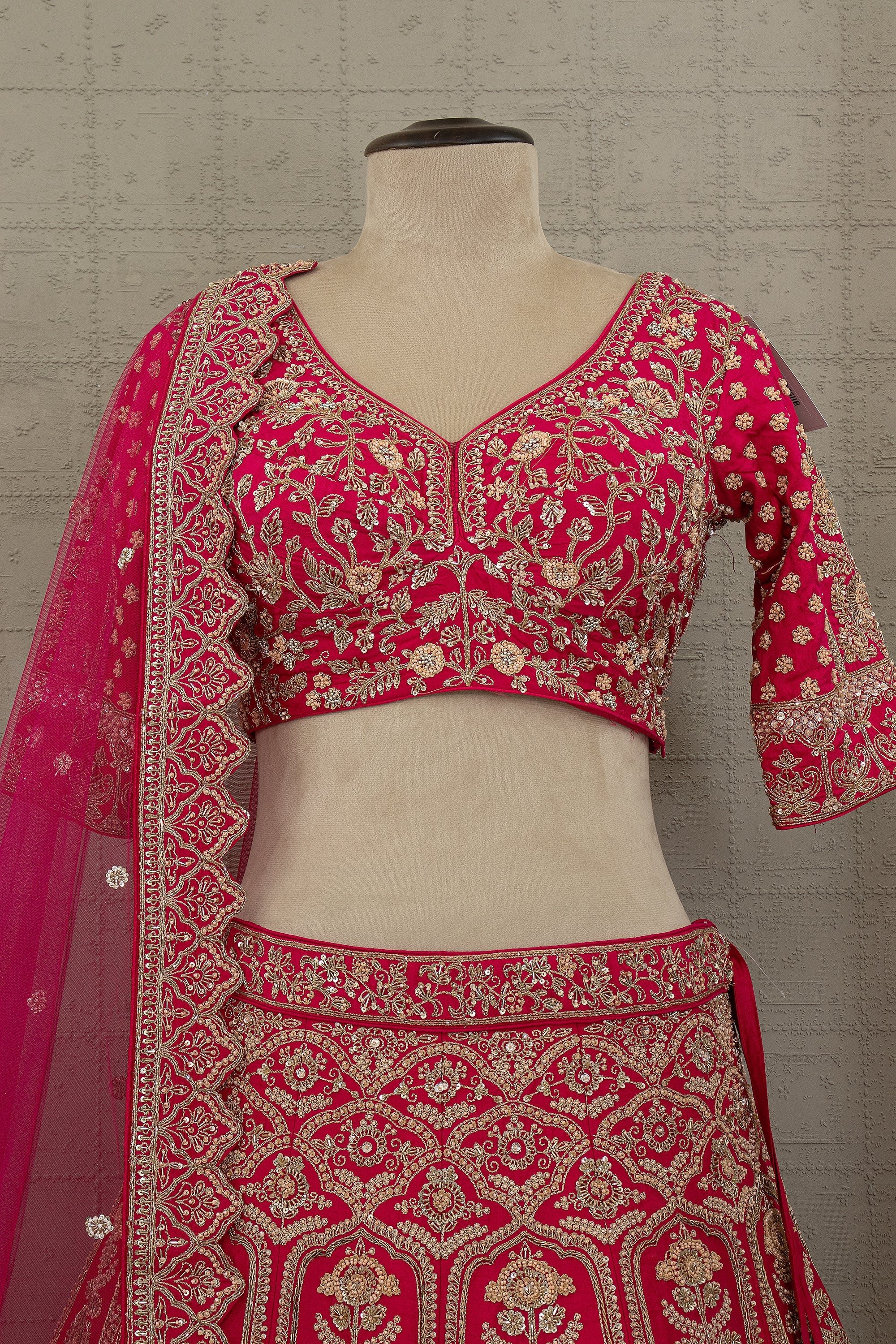 Regal Rani Pink Heritage – Pure Silk Wedding Lehenga Choli with Antique Gold Handwork| Palkhi Fashion