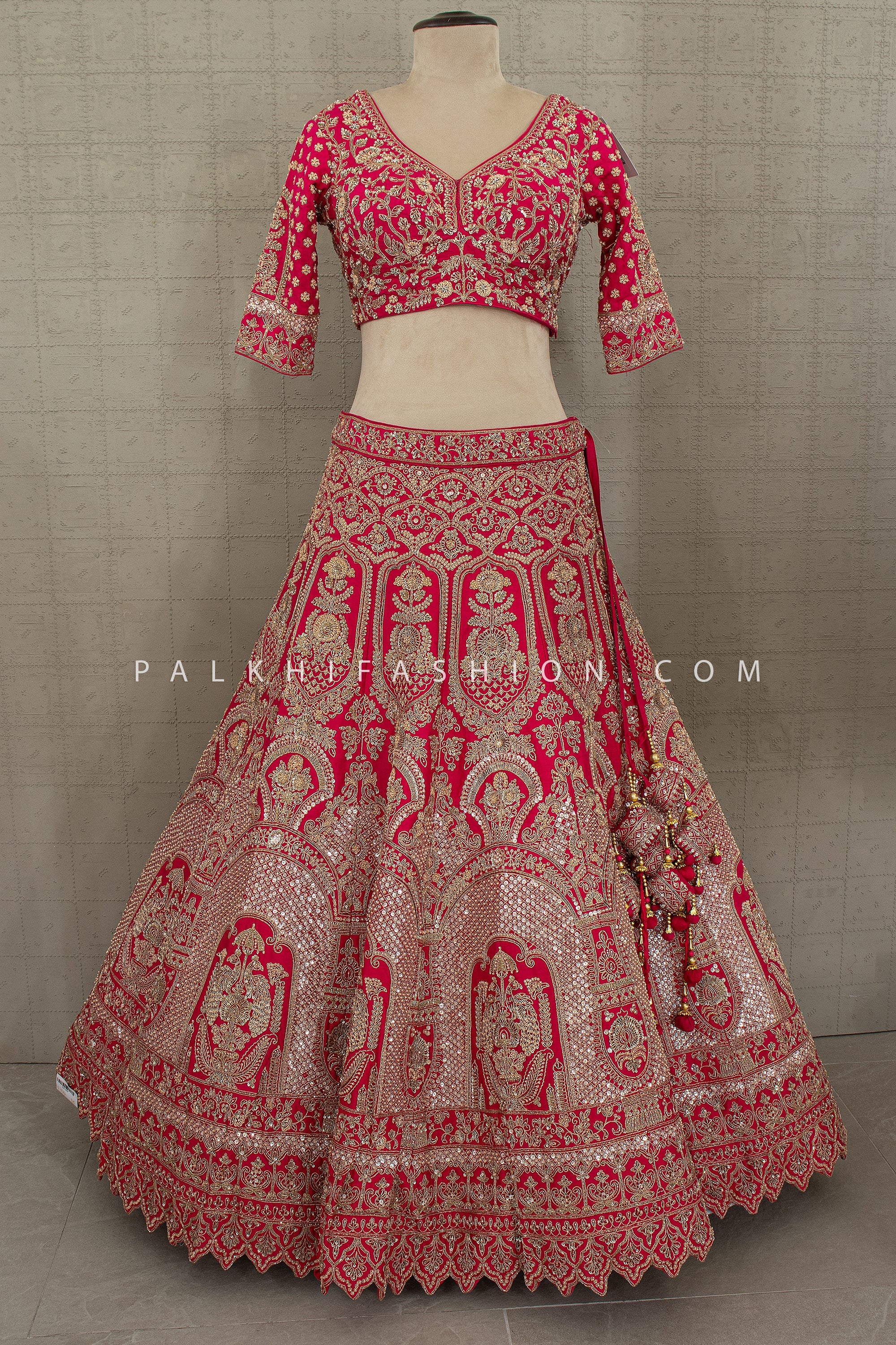 Regal Rani Pink Heritage – Pure Silk Wedding Lehenga Choli with Antique Gold Handwork| Palkhi Fashion