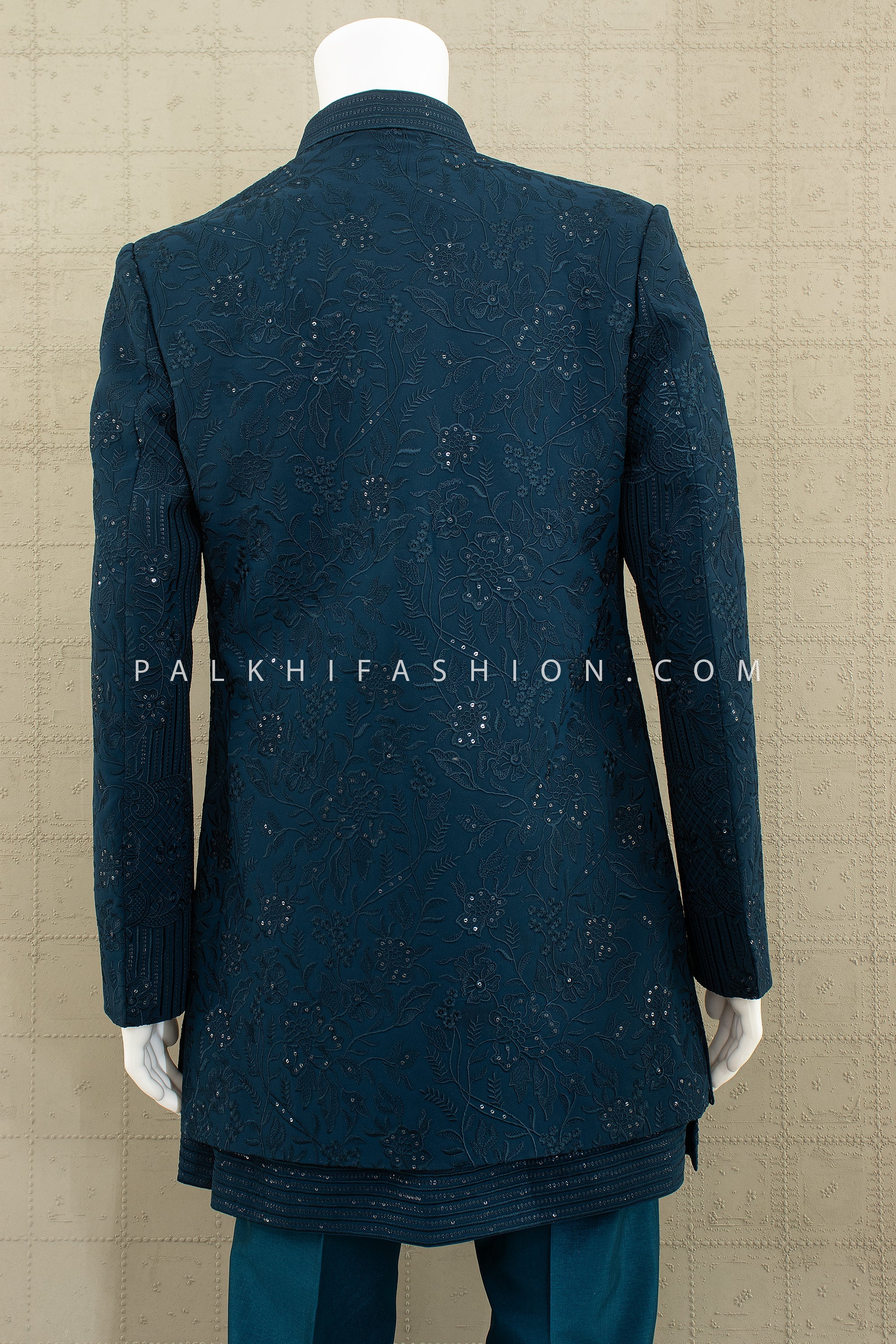 Regal Teal Majesty – Designer Indo - Western Set with Embroidered Jacket & Georgette Kurta