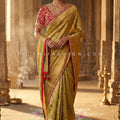 Regal Vermilion & Gold: Kanjivaram - Inspired Saree with Heavy Embroidered Blouse – Palkhi Fashion Houston
