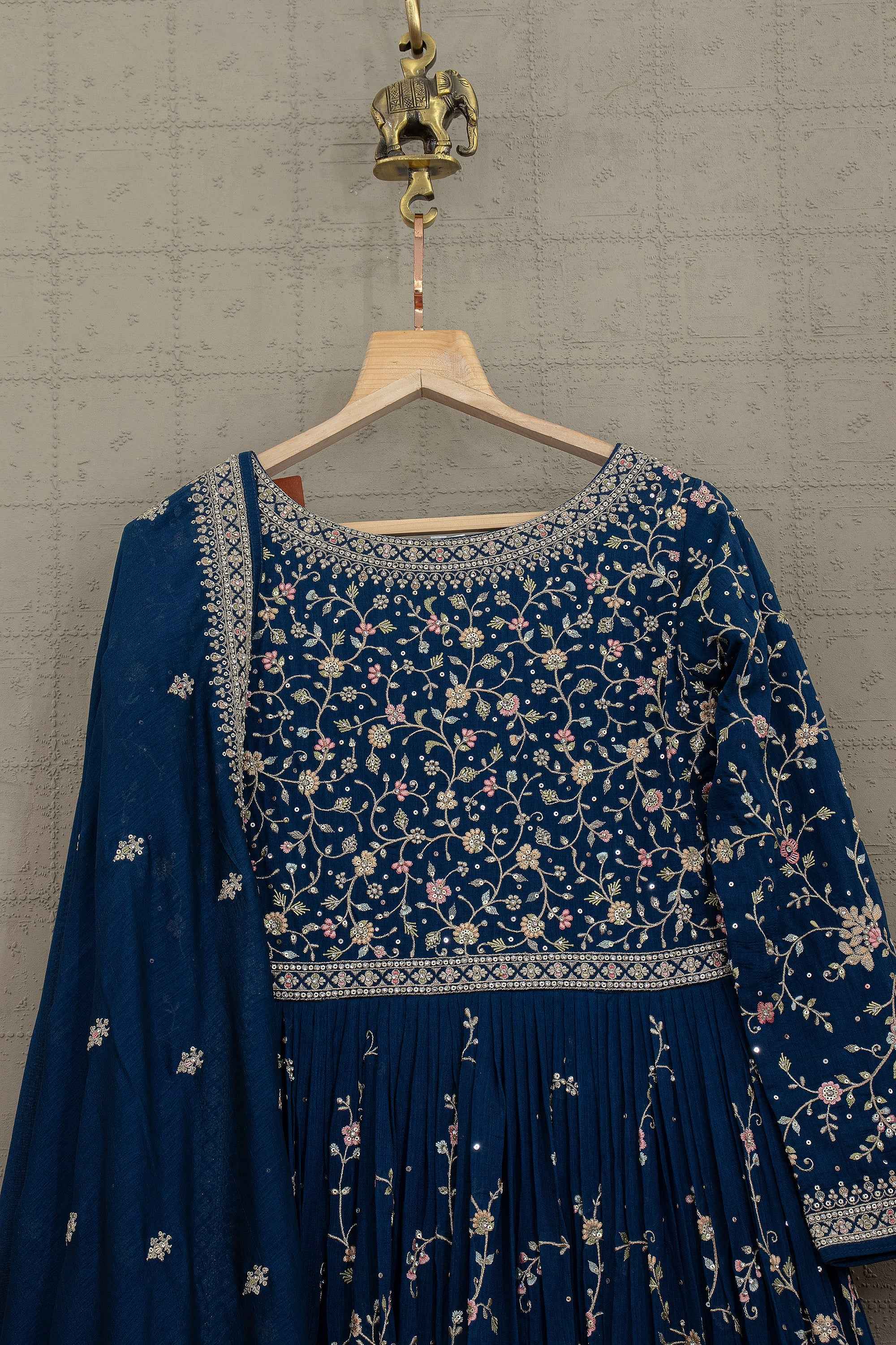 Regal Vinework –Midnight Navy Blue Embroidered Designer Gown | Palkhi Fashion