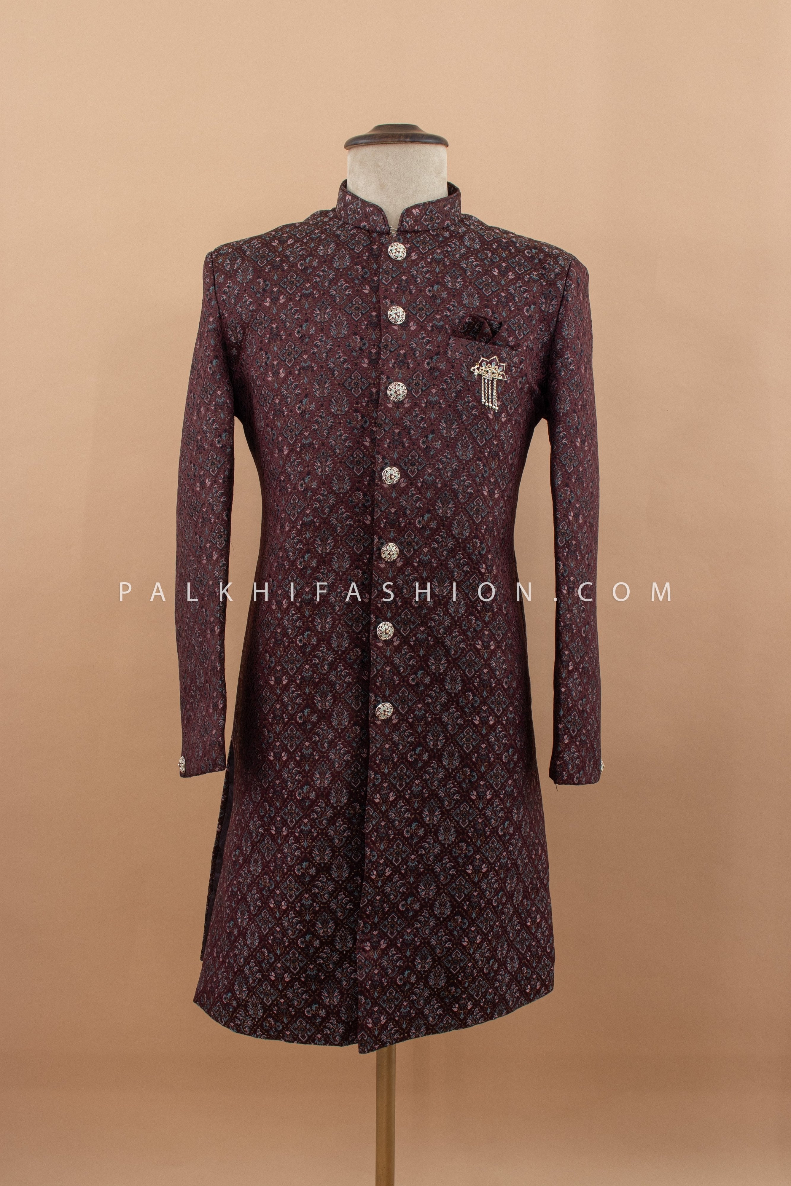 Regal Wine Indo - Western in Soft Silk with Embroidery – Palkhi Fashion