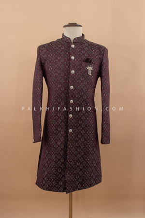 Regal Wine Indo - Western in Soft Silk with Embroidery – Palkhi Fashion