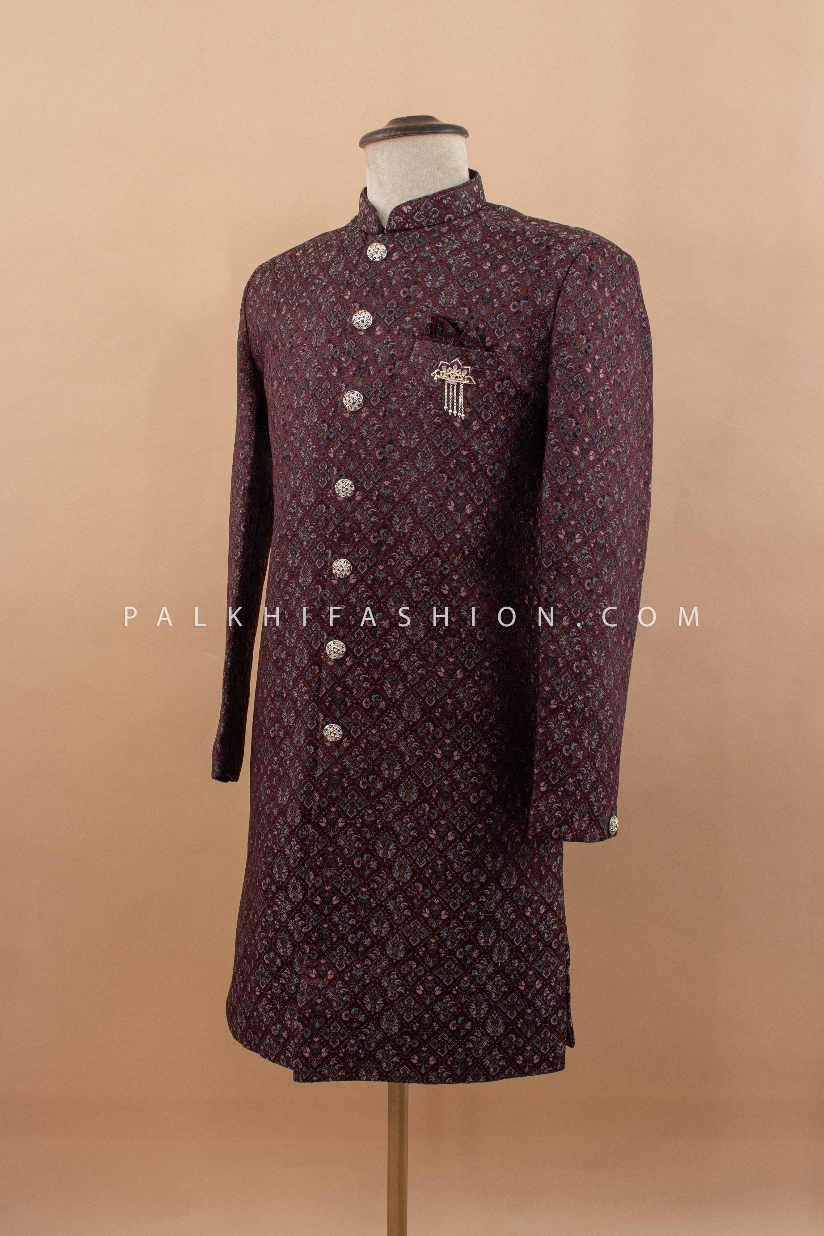 Regal Wine Indo - Western in Soft Silk with Embroidery – Palkhi Fashion