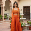 Rivaara Glow — Orange Jacket Style Palazzo Outfit with Chevron Embroidery & Flowing Silhouette